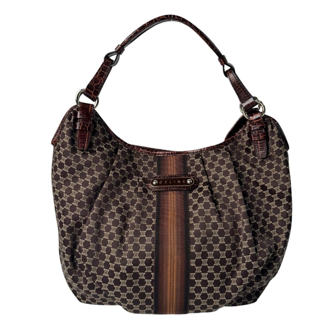 Celine Macadam One-Shoulder Handbag, Canvas x Leather, Women's: --- Catalog ---Category: SizeSize (HxWxD): 26cm x 33cm x 12cm / 10.23'' x 12.99'' x 4.72''Category: DesignType: HandbagColor: BrownGender: WomenMaterial: Canvas , Leather Category: GeneralBrand: Celin
