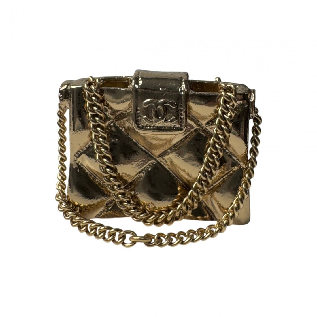 Chanel Matelassé Bag Motif Brooch 02P (Women's): --- Catalog ---Category: SizeSize (HxWxD): 1.7cm x 2cm / 0.66'' x 0.78''Category: DesignType: BroochColor: GoldGender: WomenMaterial: MetalCategory: GeneralBrand: Chanel--- Item List ---Section: Condi