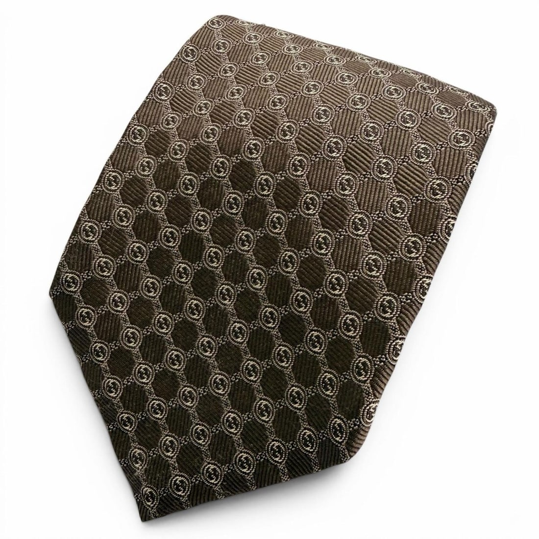 GUCCI 100% Silk Interlocking G Jacquard Tie, Dark Brown, 148 x 8cm, Made in Italy, Authentic, Men's (1 of 9)