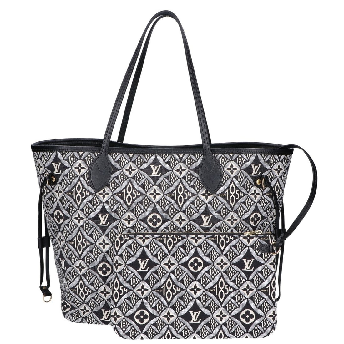 LOUIS VUITTON M57230 Monogram Jacquard Since 1854 Neverfull MM Tote Bag Black Gold Hardware Women's: --- Catalog ---Category: SizeSize (HxWxD): 28.5cm x 42cm x 16cm / 11.22'' x 16.53'' x 6.29''Category: DesignType: Tote bagColor: BlackGender: WomenMaterial: Canvas Hardware Color: GoldCategory: Genera