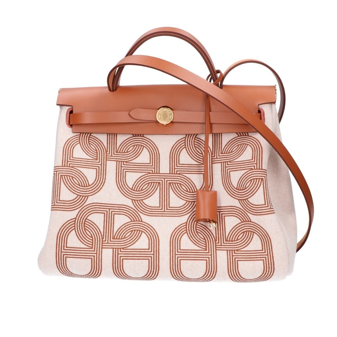 HERMES Hermes W stamp Herbag Zip PM Letournée Chaine d'Ancre pattern Fauve Vache Hunter Toile H: --- Catalog ---Category: SizeSize (HxWxD): 24cm x 31cm x 11cm / 9.44'' x 12.2'' x 4.33''Category: DesignType: Handbag, Shoulder bagColor: FauveGender: WomenMaterial: Toile H Hardware Color: GoldCatego