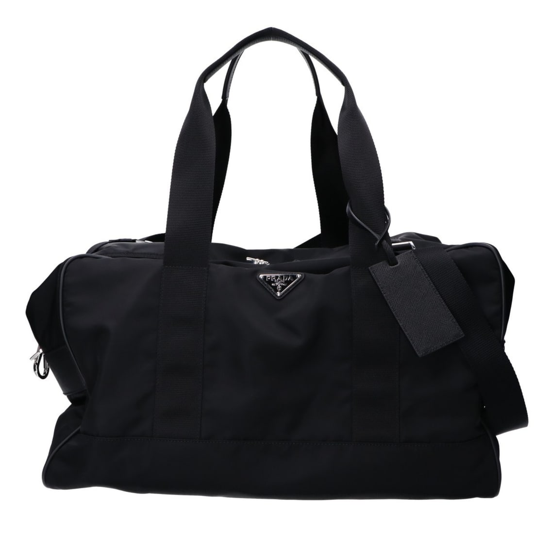 PRADA (Prada) Excellent Condition 2VC033 Triangle Logo Nylon 2-Way Boston Bag Black Silver Hardware (1 of 10)