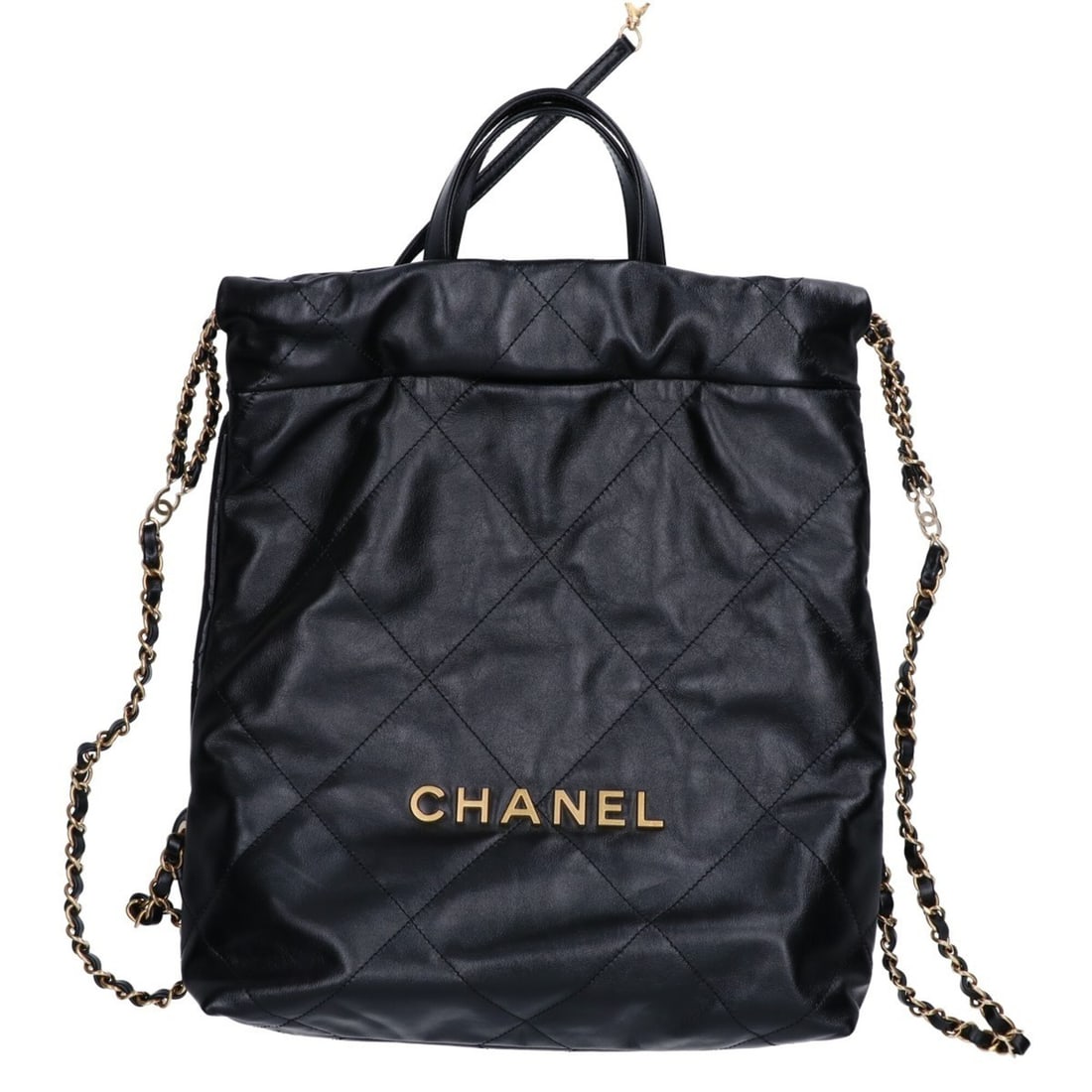 CHANEL AS3859 CHANEL22 Shiny Calfskin Chain Backpack, Small, Black with Gold Hardware, Women's,: --- Catalog ---Category: SizeSize (HxWxD): 35cm x 28cm x 7.5cm / 13.77'' x 11.02'' x 2.95''Category: DesignType: BackpackColor: BlackGender: WomenMaterial: Leather Hardware Color: GoldLeather/Fur Type