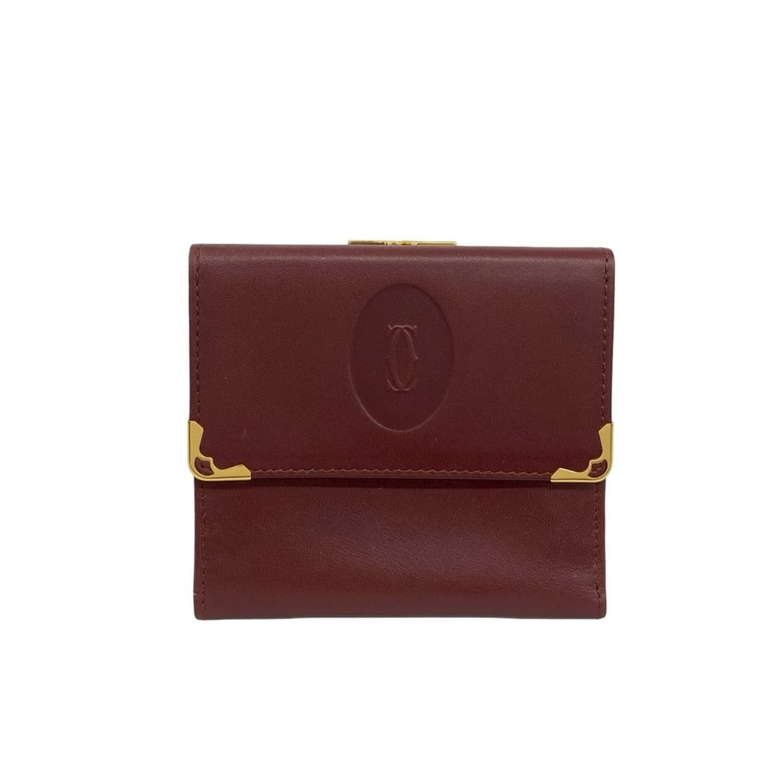 CARTIER Cartier Must Line Leather Tri-fold Wallet Mini Business Card Holder/Card Case Bordeaux 83966 (1 of 11)