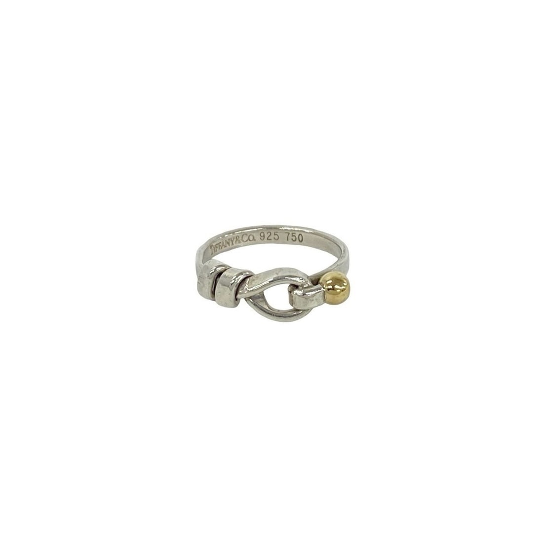 TIFFANY&Co. Tiffany Hook & Eye Ring, Sterling Silver 925, 18K Yellow Gold, Accessory, 59151: --- Catalog ---Category: SizeJP Size: 8US Size: 4.5Category: DesignType: Band ringColor: Gold, SilverGender: WomenMaterial: Silver 925, Yellow gold (18K)Category: GeneralBrand: Tiffany--- Item List --