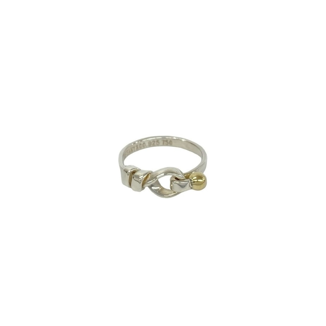 TIFFANY&Co. Tiffany Hook & Eye Ring, Sterling Silver 925, 18K Yellow Gold, Item Number 58565: --- Catalog ---Category: SizeJP Size: 12US Size: 6.5Category: DesignType: Band ringColor: Gold, SilverGender: WomenMaterial: Silver 925, Yellow gold (18K)Category: GeneralBrand: Tiffany--- Item List -