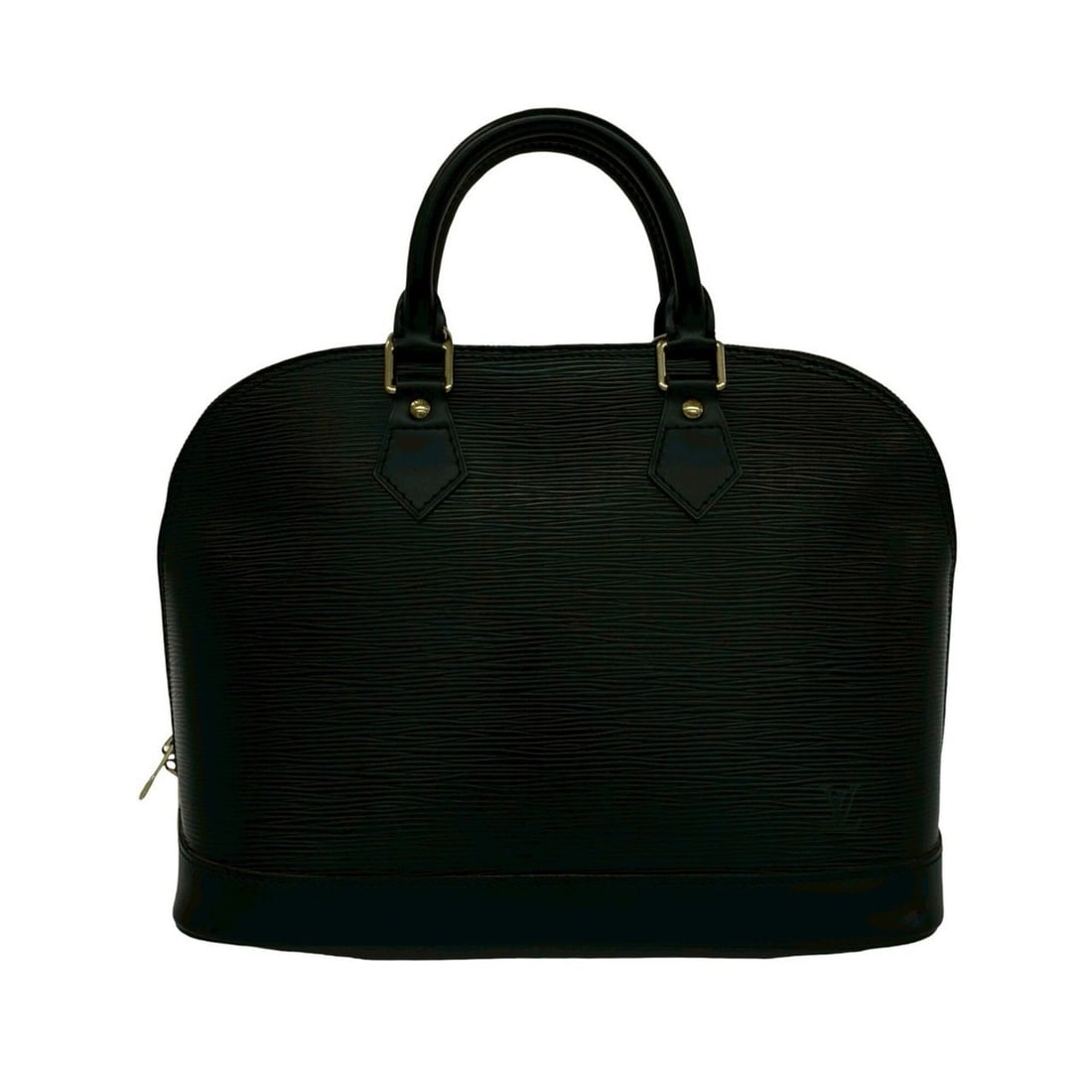 LOUIS VUITTON Vintage Alma Epi Leather Handbag Mini Boston Bag Black Noir 87143 (1 of 11)
