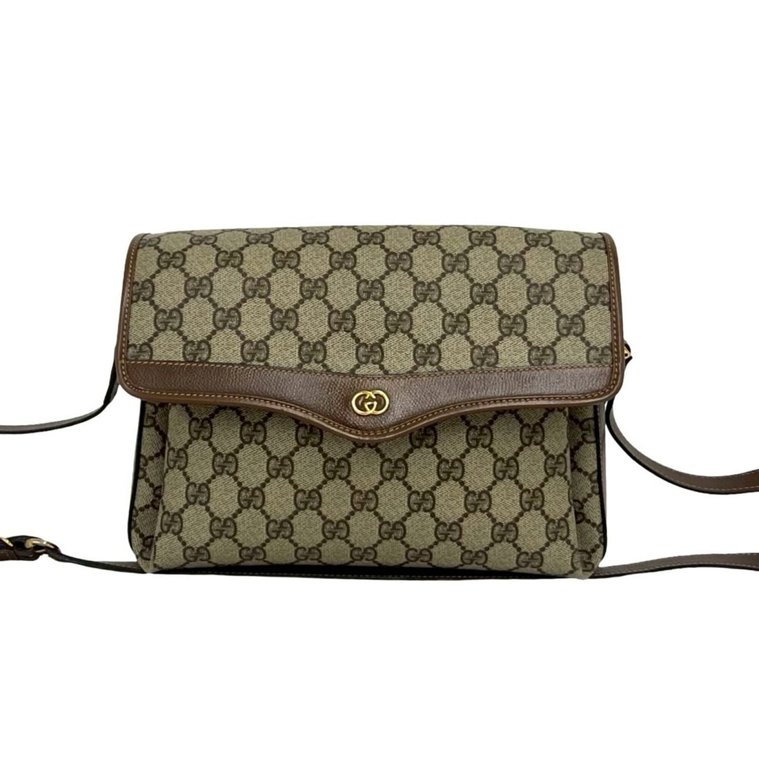 GUCCI Vintage GG Logo Leather Shoulder Bag/Pouch/Sacoche (Brown, 91243): --- Catalog ---Category: SizeSize (HxWxD): 21cm x 27cm x 9.5cm / 8.26'' x 10.62'' x 3.74''Category: DesignType: Pochette, Shoulder bagColor: BrownGender: WomenMaterial: Leather , PVC Category: General