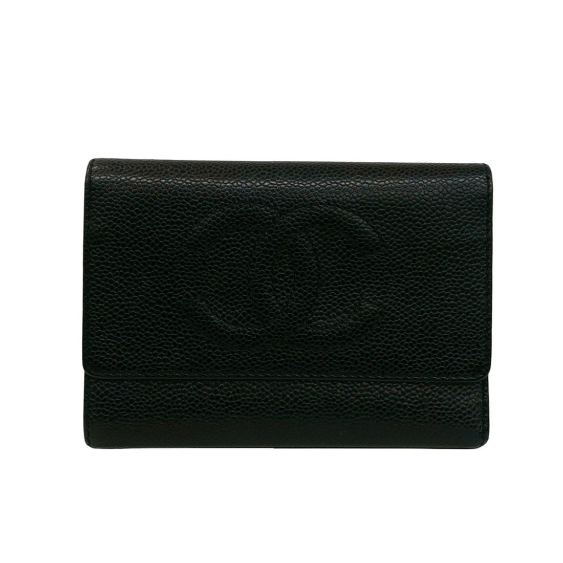 CHANEL Coco Mark Caviar Leather Tri-fold Wallet, Black, 97480: --- Catalog ---Category: SizeSize (HxWxD): 11cm x 15cm x 1.5cm / 4.33'' x 5.9'' x 0.59''Category: DesignType: Wallet (tri-fold)Color: BlackGender: WomenMaterial: Grained Calfskin Category: GeneralBran