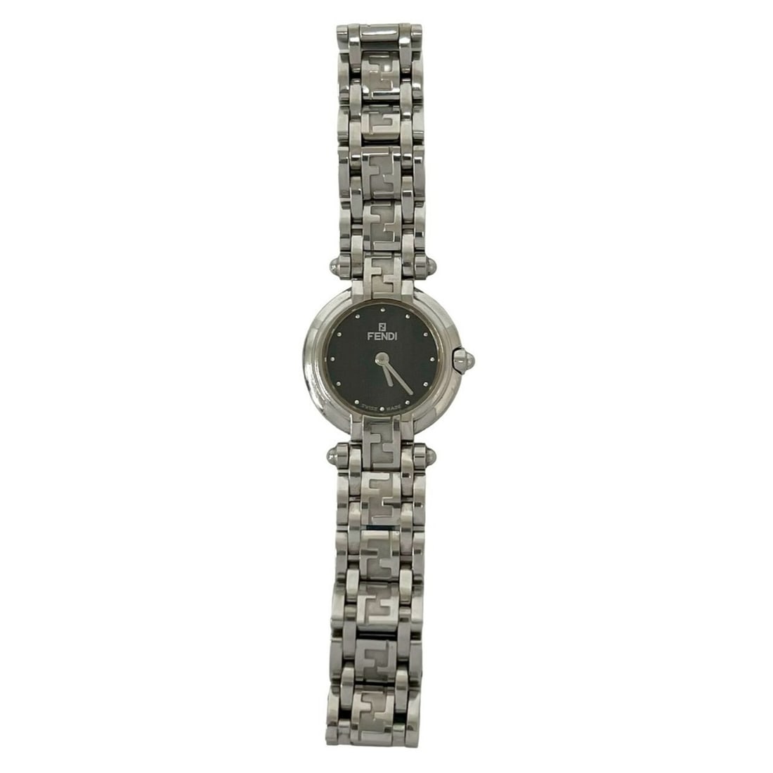 FENDI 750L Orologi FF Logo Stainless Steel Quartz Watch, Silver/Black, 39005: --- Catalog ---Category: SizeWrist Size: 15cm / 5.9''Case Diameter: 25mm / 0.98''Category: DesignType: WristwatchGender: WomenMaterial (Band): Stainless steelMaterial (Case): Stainless steelCategory: 