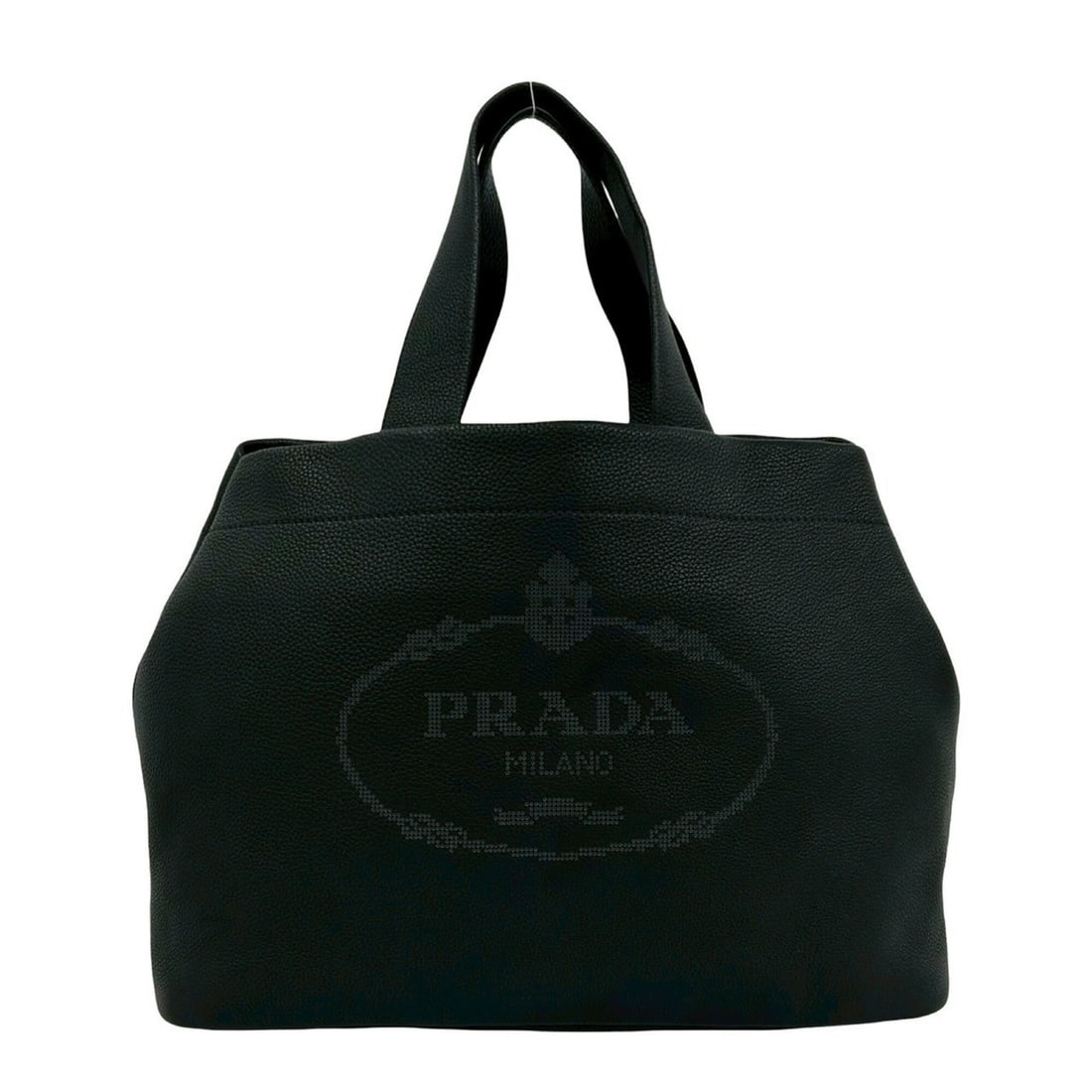 PRADA Prada Triangle Logo Hardware Perforated Vitello Daino Leather Handbag Mini Tote Bag Black (1 of 11)