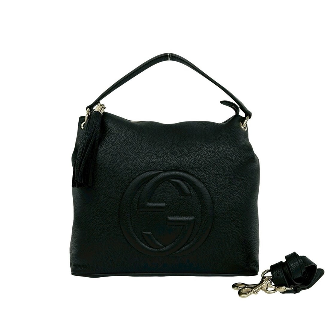 GUCCI Soho Interlocking G Embossed Leather Genuine Tassel 2-way Handbag Shoulder Bag Black 80809 (1 of 11)