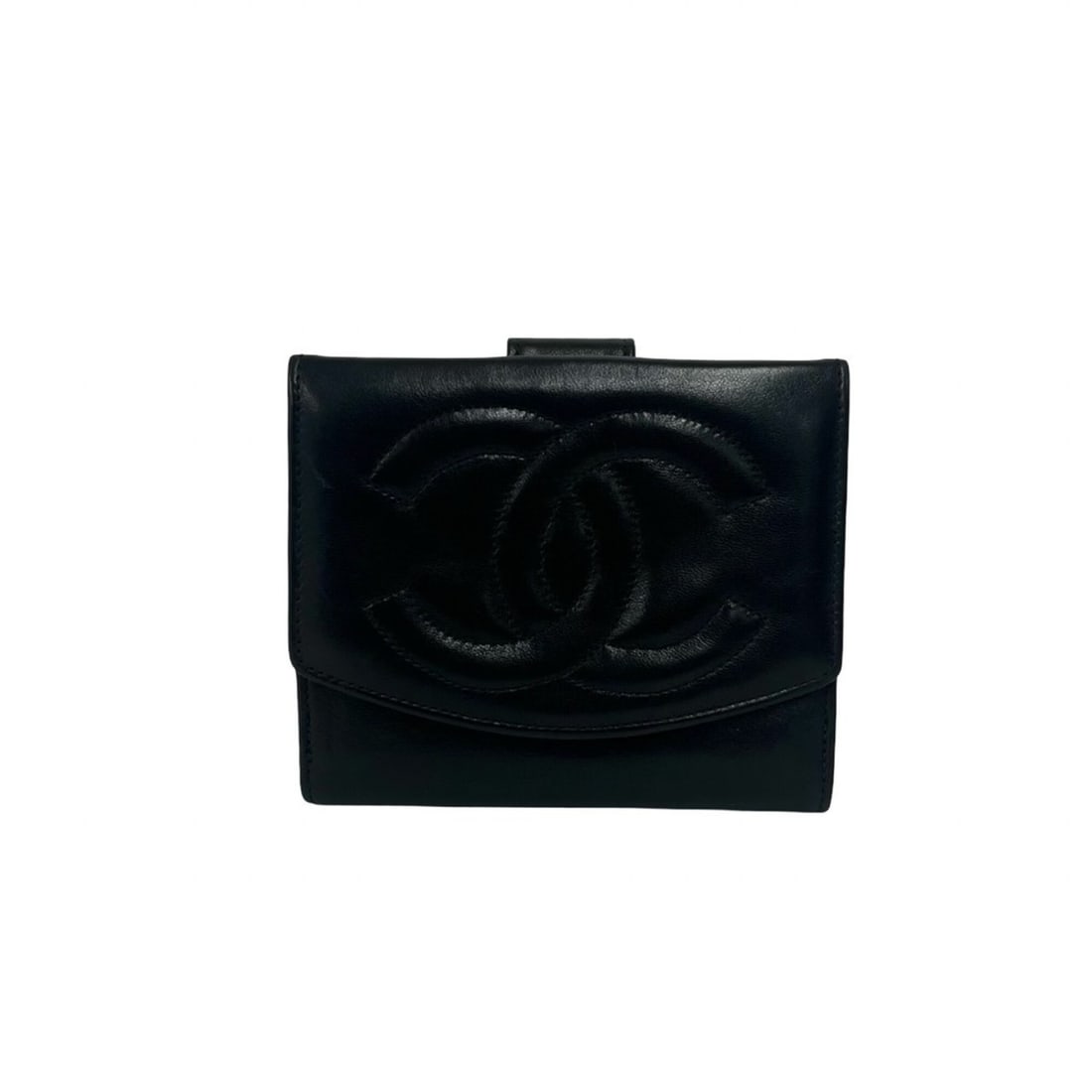 CHANEL Vintage Large Coco Lambskin Bi-fold Wallet Mini Business Card Holder/Card Case Black 24969 (1 of 11)