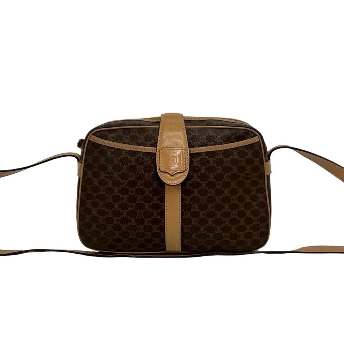 CELINE Vintage Macadam Blazon Triomphe Logo Leather Mini Shoulder Bag Pochette Brown 31141: --- Catalog ---Category: SizeSize (HxWxD): 17.5cm x 25cm x 6.5cm / 6.88'' x 9.84'' x 2.55''Category: DesignType: Pochette, Shoulder bagColor: BrownGender: WomenMaterial: Leather , PVC Category: Genera