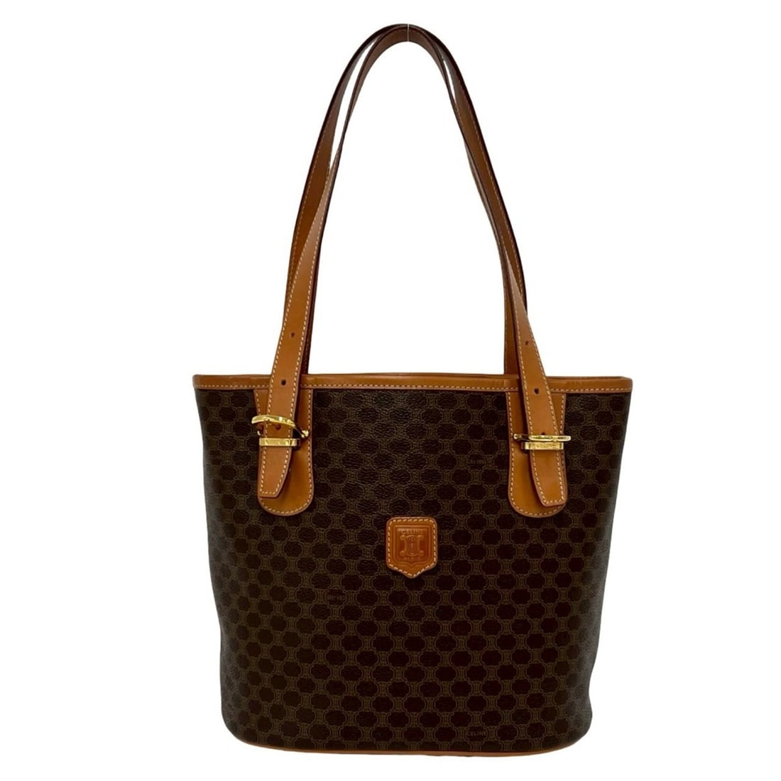 CELINE Vintage Macadam Blazon Triomphe Logo Leather Tote Bag Semi-Shoulder Brown 30558 (1 of 11)