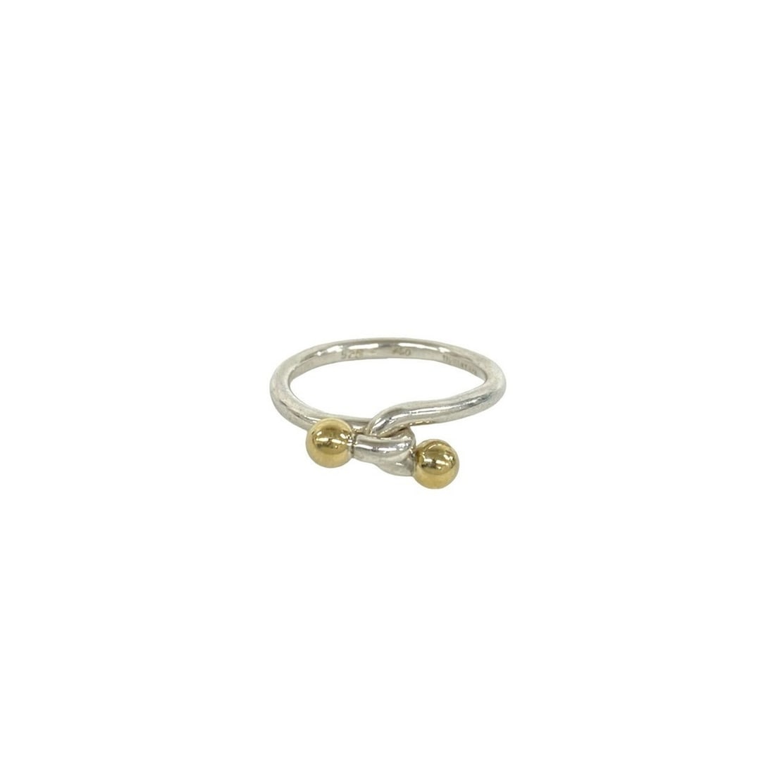 TIFFANY&Co. Tiffany Double Hook & Eye Ring, Sterling Silver 925, 18K Yellow Gold, Item Number 78708: --- Catalog ---Category: SizeJP Size: 11US Size: 6Category: DesignType: Band ringColor: Gold, SilverGender: WomenMaterial: Silver 925, Yellow gold (18K)Category: GeneralBrand: Tiffany--- Item List ---