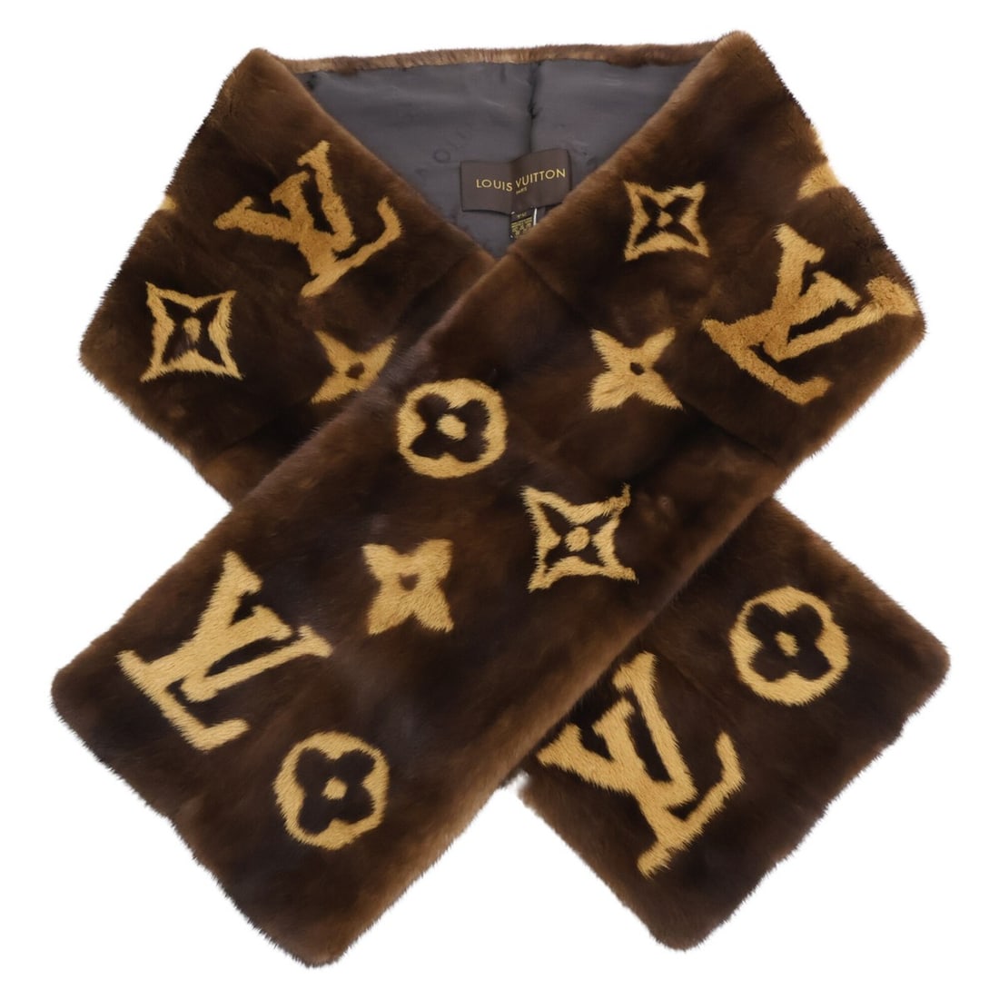 LOUIS VUITTON Louis Vuitton Excellent Condition Domestic Authentic Monogram Mink Fur Stole Scarf (1 of 11)