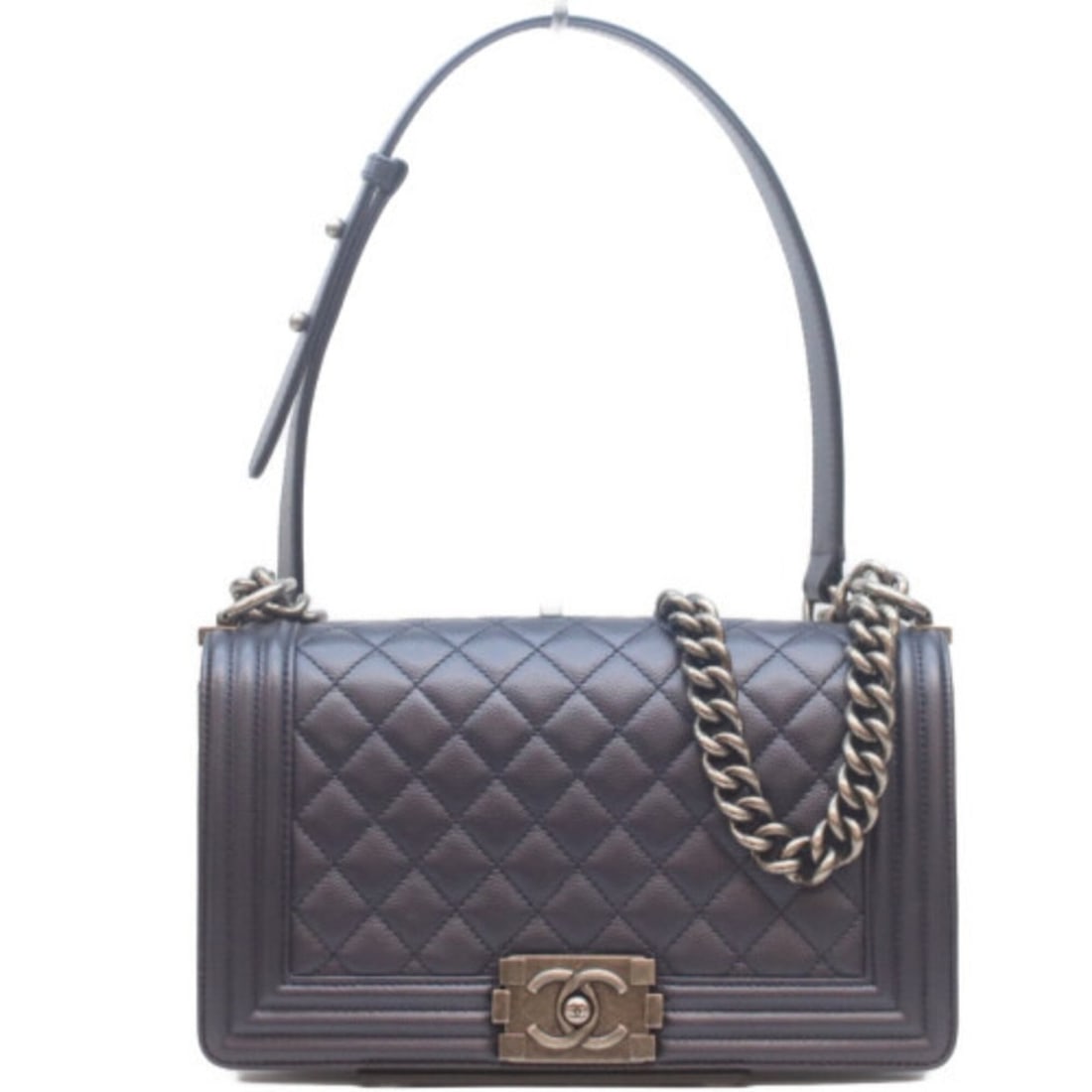 CHANEL Boy Chanel 25 Caviar Skin Chain Shoulder Bag, Navy Antique Silver, Women's: --- Catalog ---Category: SizeSize (HxWxD): 14.5cm x 25cm x 8cm / 5.7'' x 9.84'' x 3.14''Category: DesignType: Shoulder bagColor: NavyGender: WomenMaterial: Grained Calfskin Category: GeneralBrand: Cha