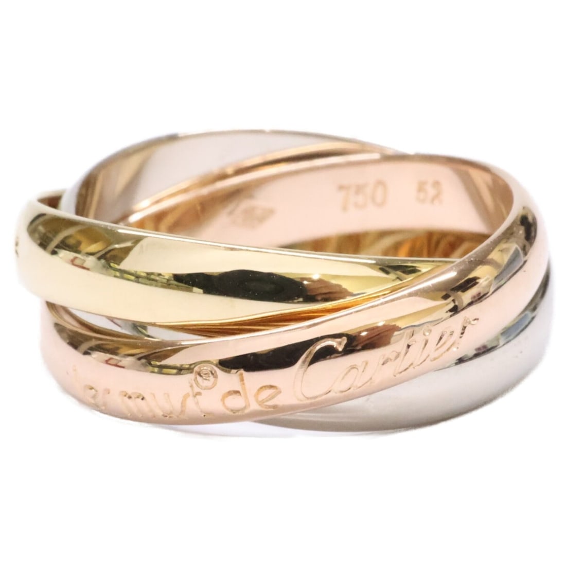 Cartier Trinity Ring, size 52, in yellow gold, white and rose recently refurbished. Women's ring.: --- Catalog ---Category: SizeUS Size: 6.5Brand Size: 52Category: DesignType: Band ringColor: Pink gold, White gold, Yellow goldGender: WomenMaterial: Pink gold (18K), White gold (18K), Yellow gold (18