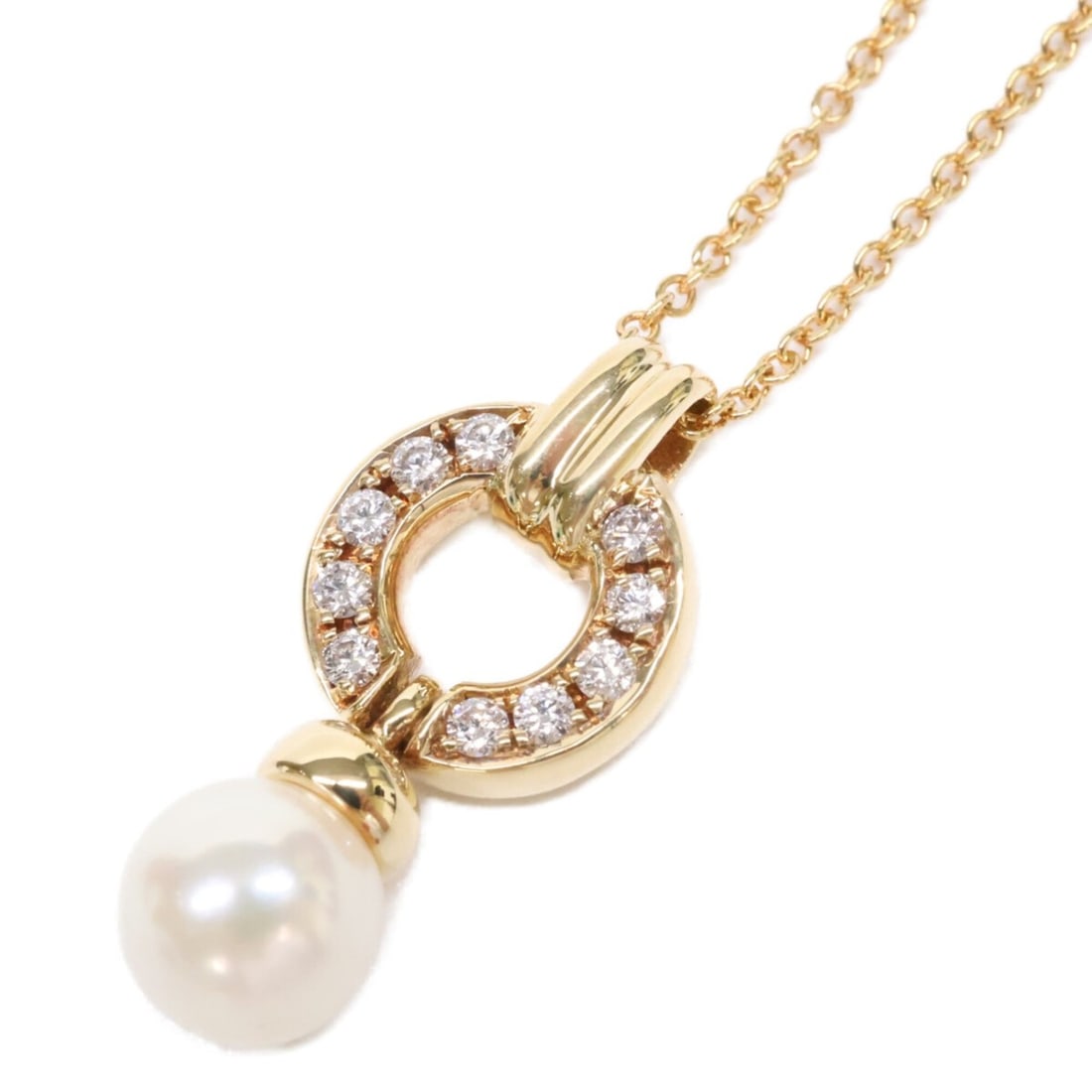 TIFFANY&Co. Tiffany & Co. Refurbished 750 6.3mm Door Knock Pearl 10P Diamond Necklace Yellow Gold: --- Catalog ---Category: SizePendant Size: 22mm / 0.86''Neck Circumference: 40.5 cm / 15.94''Category: DesignColor: Yellow goldStone: Diamond, PearlGender: WomenMaterial: Yellow gold (18K)Necklace
