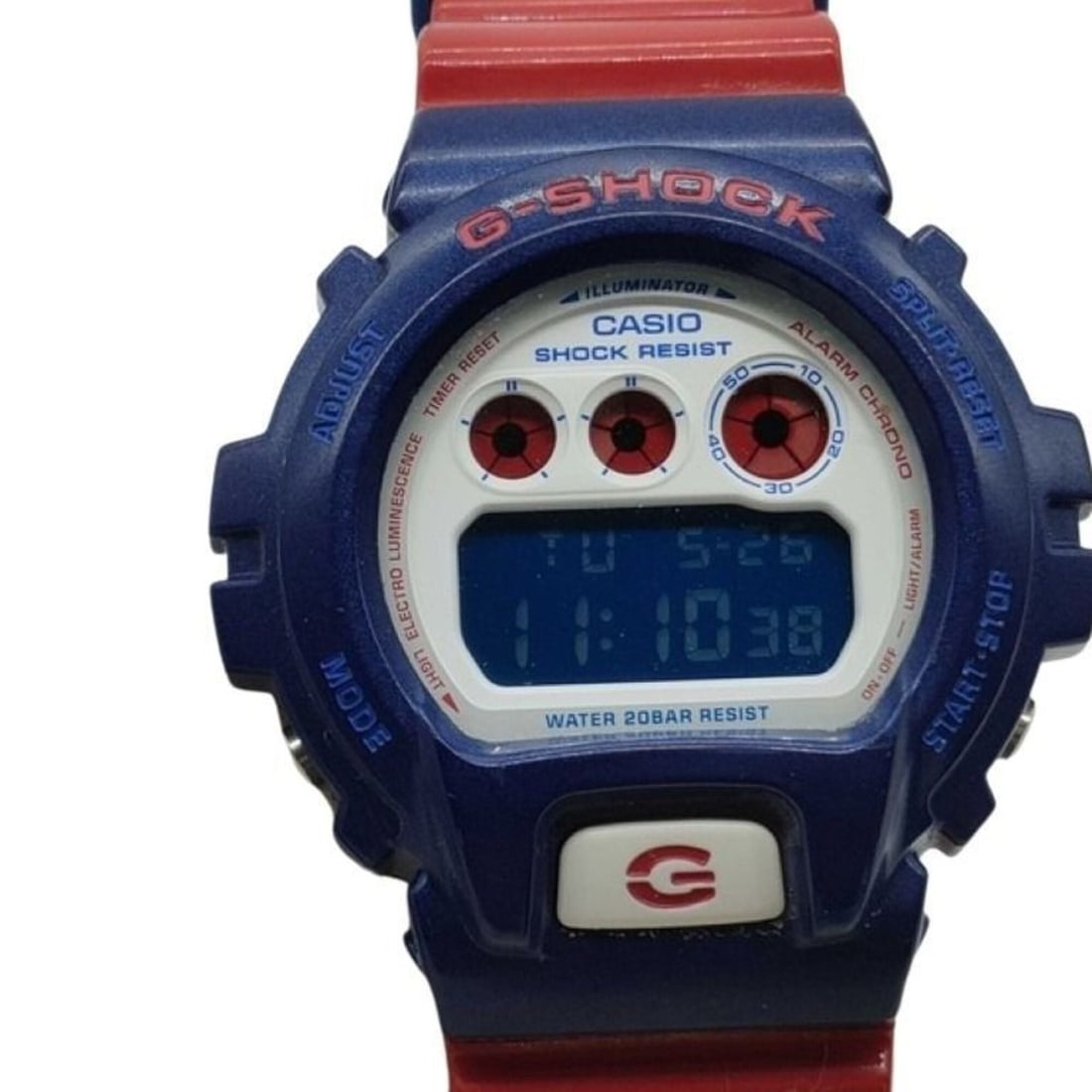 CASIO G-SHOCK DW-6900AC White Blue Red Resin Men's Watch: --- Catalog ---Category: SizeWrist Size: 23.5cm / 9.25''Case Diameter: 49.5mm / 1.95''Category: DesignType: WristwatchGender: MenColor (Dial): Blue, Red color, WhiteCategory: GeneralMPN: DW-6900ACBran