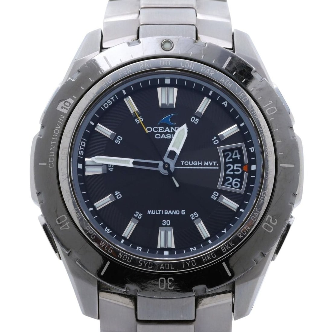 CASIO Oceanus OCW-P100 Black Silver Titanium Men's Watch: --- Catalog ---Category: SizeWrist Size: 16cm / 6.29''Case Diameter: 42.9mm / 1.69''Category: DesignType: WristwatchGender: MenMaterial (Band): TitaniumMaterial (Case): TitaniumCategory: GeneralMPN: O