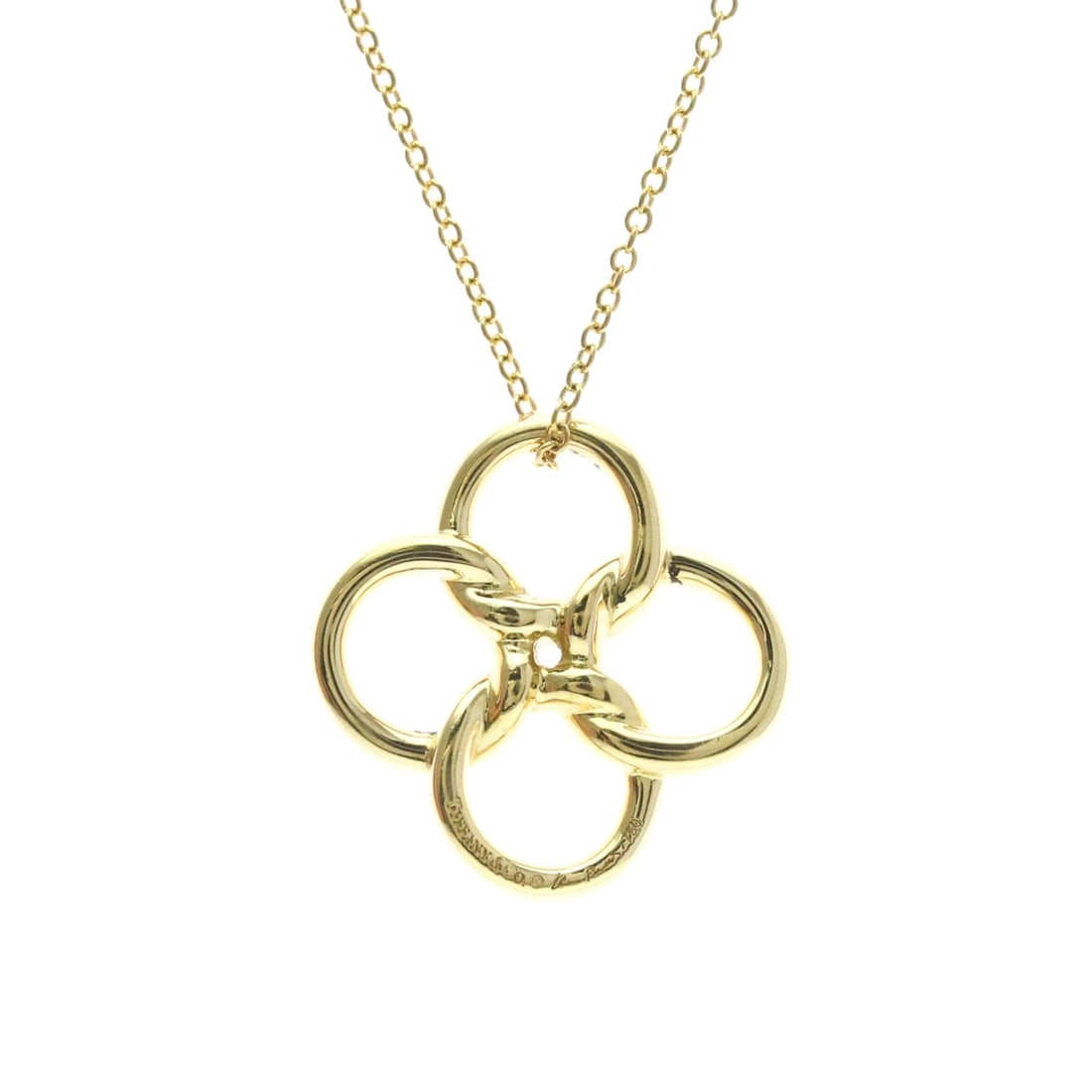 Tiffany Quadrofolio Necklace Yellow Gold (18K) No Stone Men,Women Fashion Necklace (Gold): --- Catalog ---Category: SizeWeight: 5.4g / 0.19oz.Pendant Size: 19.5mm x 19.2mm / 0.76'' x 0.75''Neck Circumference: 40 cm / 15.74''Category: DesignColor: GoldMetal: GoldStone: No StoneStyle: Fashion