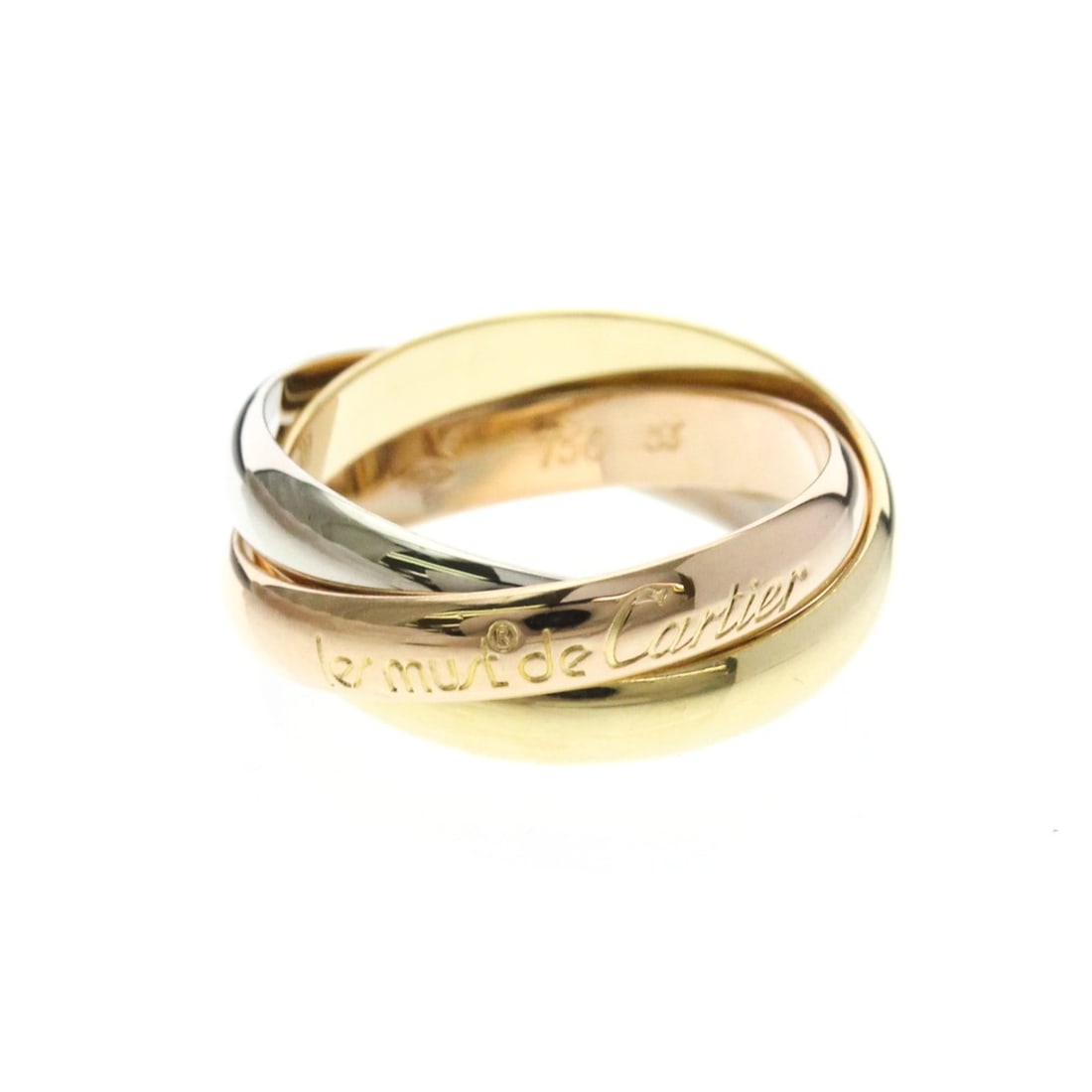 Cartier Trinity Ring Yellow Gold (18K),Pink Gold (18K),White Gold (18K) Fashion No Stone Band Ring: --- Catalog ---Category: SizeWidth: 3.5mm / 0.14''Weight: 8.2g / 0.28oz.JP Size: 13US Size: 6 1/4Brand Size: 53Category: DesignType: Band ringColor: GoldMetal: Gold, White GoldStone: No StoneStyle: Fa