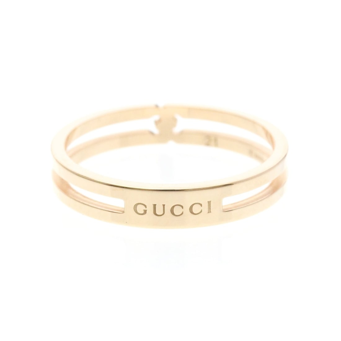 Gucci Infinity Ring Pink Gold (18K) Fashion No Stone Band Ring Pink Gold: --- Catalog ---Category: SizeWidth: 4mm / 0.16''Weight: 3.7g / 0.13oz.JP Size: 20US Size: 9 1/2Brand Size: twenty oneCategory: DesignType: Band ringColor: Pink goldMetal: GoldStone: No StoneStyle: Fas