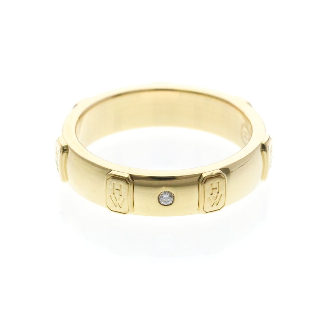 Harry Winston HW Logo 1P Diamond Ring Yellow Gold (18K) Fashion Diamond Band Ring Gold: --- Catalog ---Category: SizeWidth: 4.5mm / 0.18''Weight: 6.9g / 0.24oz.JP Size: 12US Size: 6Category: DesignType: Band ringColor: GoldMetal: GoldStone: DiamondStyle: FashionGender: Women,MenMaterial: