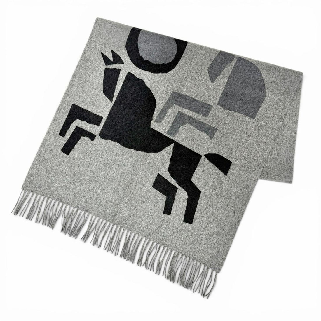 HERMES Verquis Love 100% Cashmere Large Shawl/Stole/Scarf with Logo Leather Patch, Gray, Made in (1 of 10)