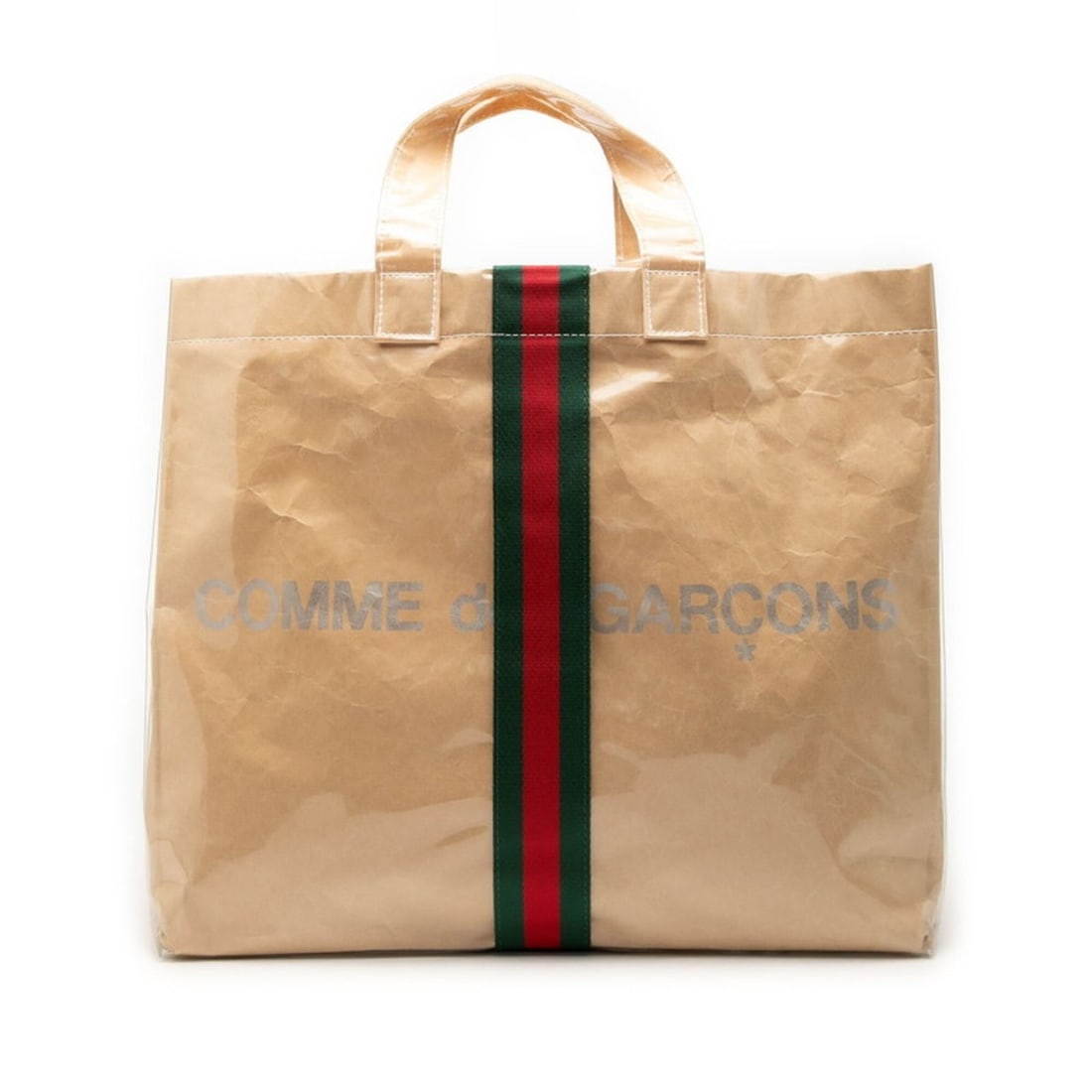 Gucci x Comme des Garçons Sherry Line Tote Bag - Beige, Red, Green Polyurethane, Nylon, Kraft Paper: --- Catalog ---Category: SizeSize (HxWxD): 35cm x 41cm x 14cm / 13.77'' x 16.14'' x 5.51''Category: DesignType: Tote bagColor: Beige, Green, Red colorGender: WomenMaterial: Elastane , Nylon Category: 