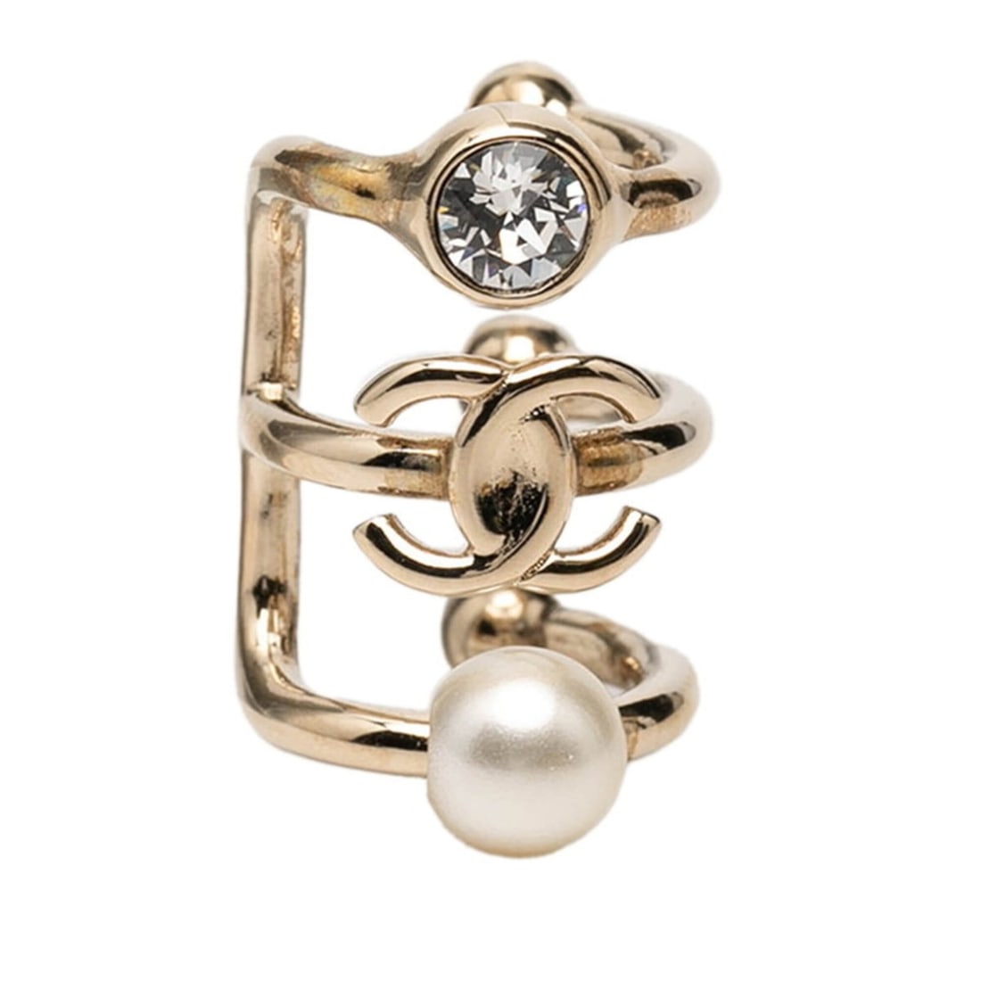 Chanel Coco Mark Ear Cuff Earrings, B22C Engraving, Silver Metal, Faux Pearl Rhinestone, Women's: --- Catalog ---Category: SizeSize (HxWxD): 22.00mm x 13.70mm / 0.87'' x 0.54''Category: DesignType: EarcuffColor: SilverGender: WomenMaterial: Metal, RhinestoneCategory: GeneralBrand: Chanel--- Item L