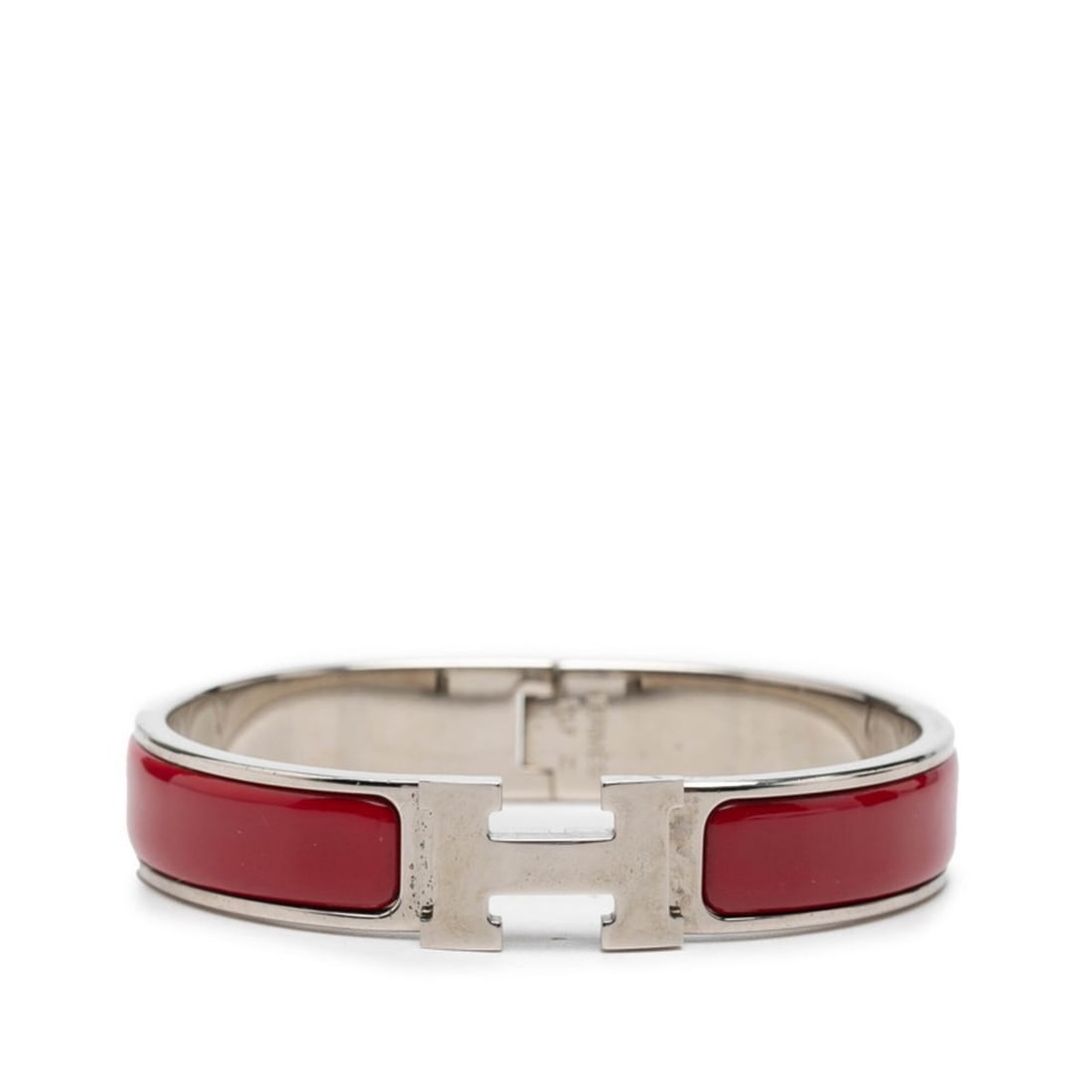 Hermes Click H PM Enamel Bracelet, Silver and Red Metal, Women's: --- Catalog ---Category: SizeLength: 16cm / 6.29''Category: DesignType: Charm braceletColor: Red color, SilverGender: WomenMaterial: MetalCategory: GeneralBrand: Hermes--- Item List ---Section: Condit