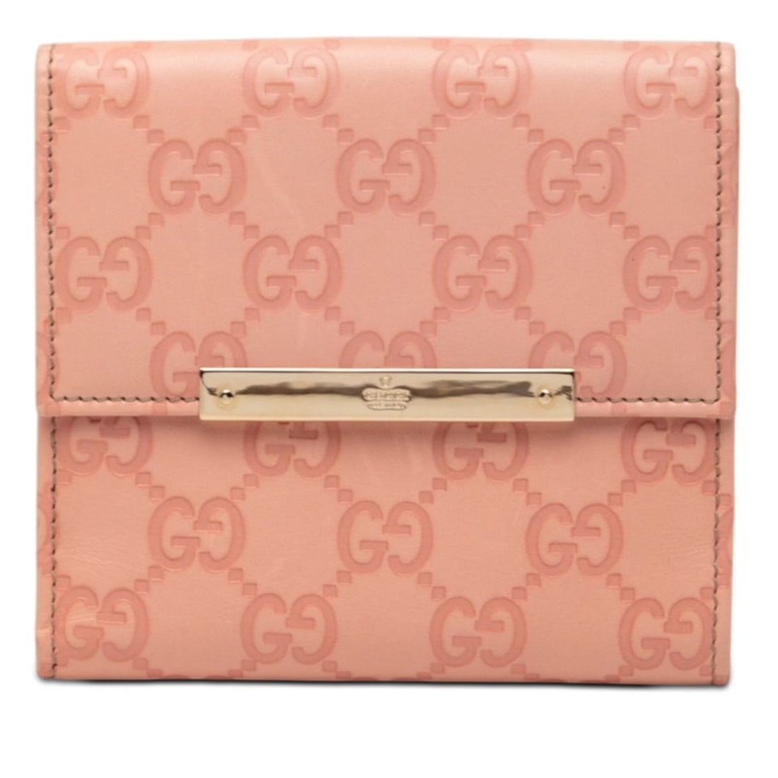 Gucci Guccissima Logo Plate Bi-fold Wallet 112664 Pink Leather Women's GUCCI: --- Catalog ---Category: SizeSize (HxWxD): 11cm x 12cm x 2cm / 4.33'' x 4.72'' x 0.78''Category: DesignType: Wallet (bi-fold)Color: PinkGender: WomenMaterial: Leather Category: GeneralMPN: 112664Brand