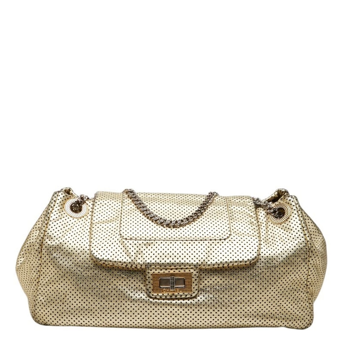 Chanel 2.55 Accordion Chain Shoulder Bag, Perforated Gold Leather, Women's CHANEL (1 of 13)