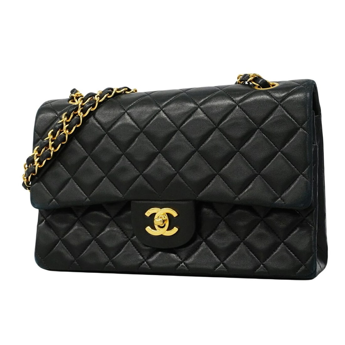 Chanel Matelassé Shoulder Bag, Double Flap, Chain, Lambskin, Black, Women's: --- Catalog ---Category: SizeSize (HxWxD): 17cm x 25cm x 7cm / 6.69'' x 9.84'' x 2.75''Category: DesignType: Shoulder bagColor: BlackGender: WomenMaterial: Leather Hardware Color: GoldLeather/Fur Type