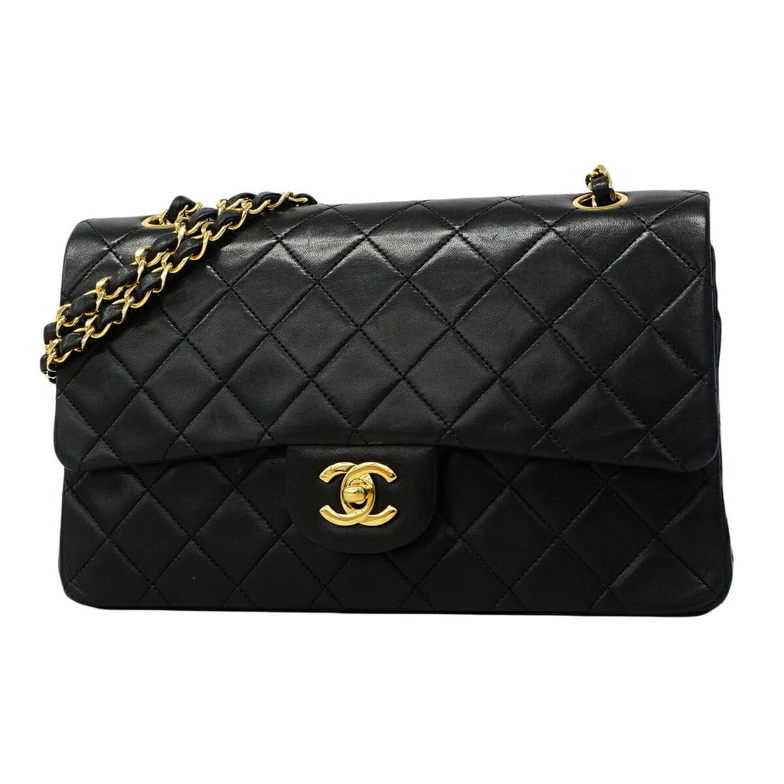 Chanel Matelassé Shoulder Bag, Double Flap, Chain, Lambskin, Black, Women's: --- Catalog ---Category: SizeSize (HxWxD): 17cm x 25cm x 6.5cm / 6.69'' x 9.84'' x 2.55''Category: DesignType: Shoulder bagColor: BlackGender: WomenMaterial: Leather Hardware Color: GoldLeather/Fur Ty