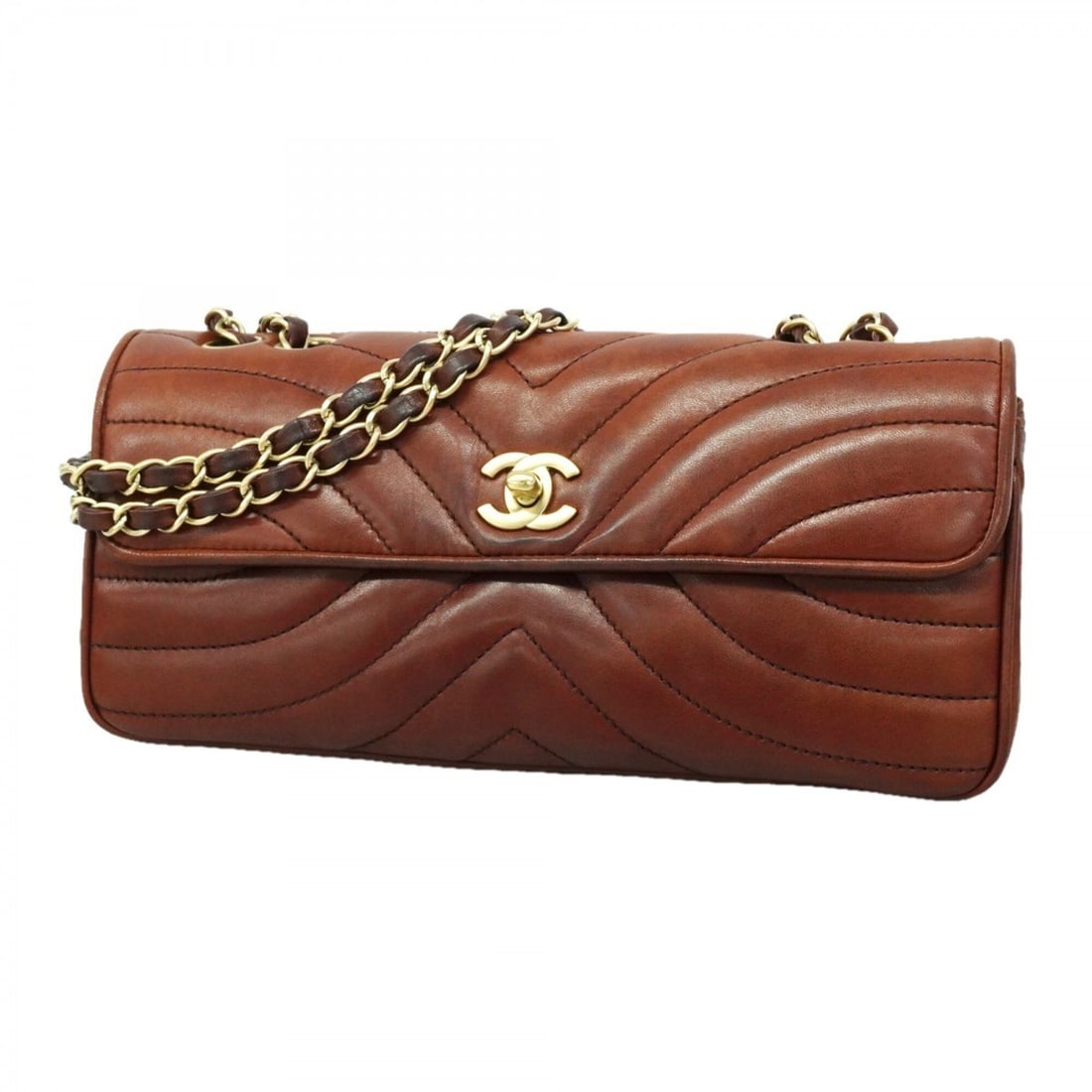 Chanel Shoulder Bag, Chain Shoulder, Lambskin, Dark Brown/Champagne, Women's (1 of 14)