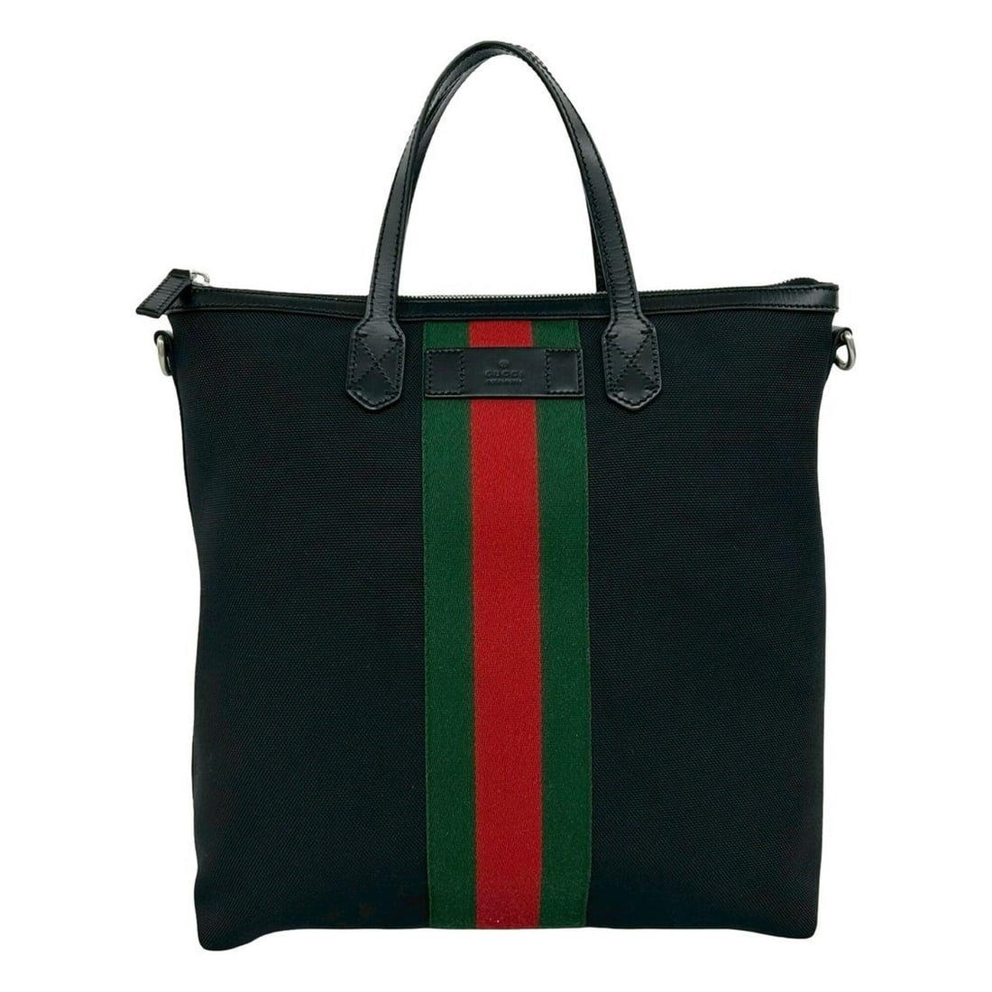 GUCCI Sherry Line Canvas Leather Genuine 2-way Handbag Shoulder Bag Business Black 32570: --- Catalog ---Category: SizeSize (HxWxD): 35cm x 31.5cm x 15.5cm / 13.77'' x 12.4'' x 6.1''Category: DesignType: Handbag, Shoulder bagColor: Black, Green, Red colorGender: WomenMaterial: Canvas , Lea