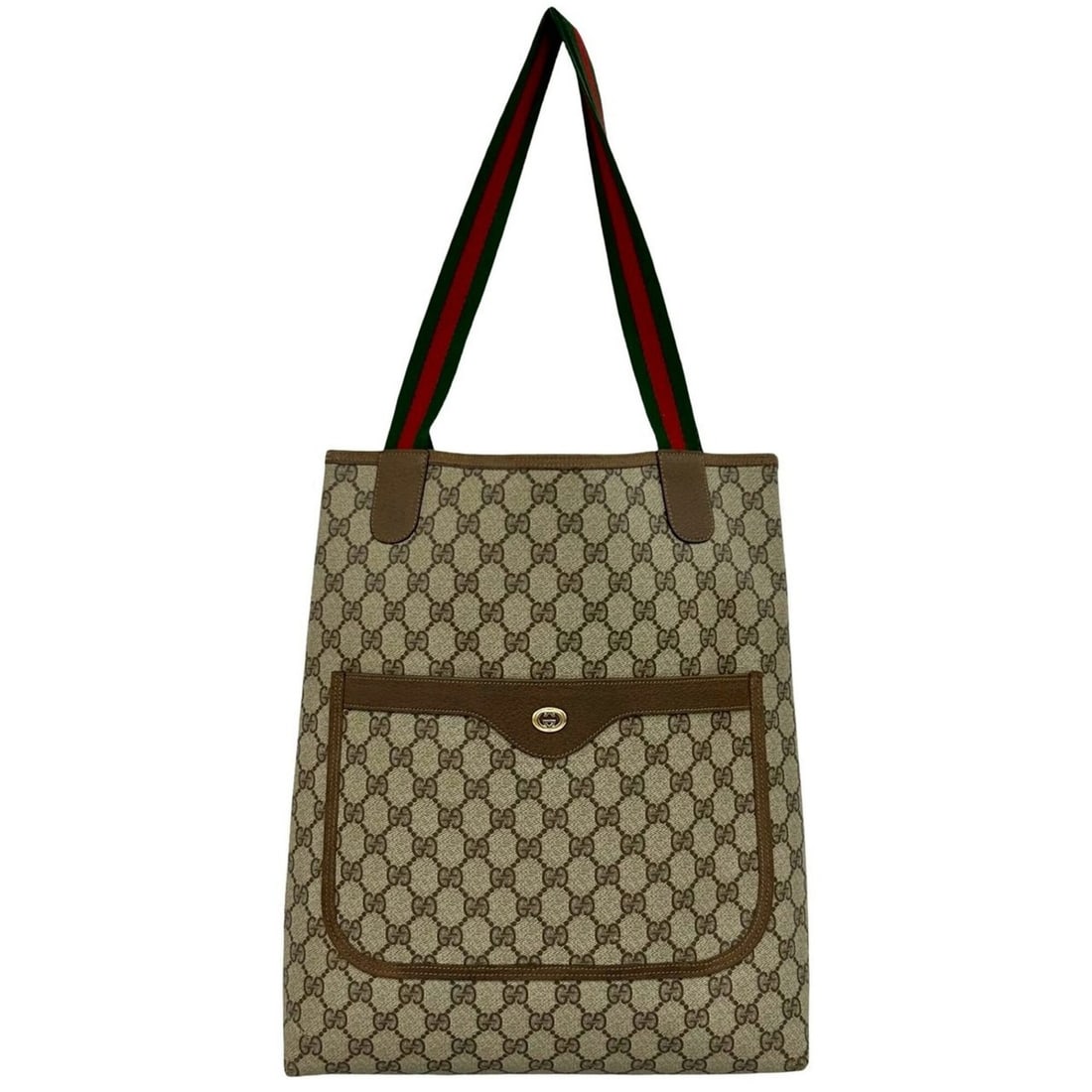 GUCCI Vintage Sherry Line GG Logo Leather Tote Bag/Handbag, Brown, 30628: --- Catalog ---Category: SizeSize (HxWxD): 35cm x 31cm x 9.5cm / 13.77'' x 12.2'' x 3.74''Category: DesignType: Handbag, Tote bagColor: BrownGender: WomenMaterial: PVC , Leather Category: GeneralBrand