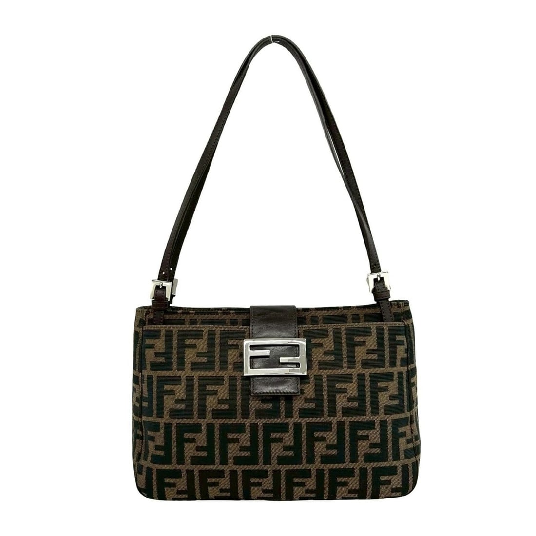 FENDI Vintage Zucca FF Pattern Canvas Leather Semi-Shoulder Bag Handbag Brown 26555 (1 of 10)
