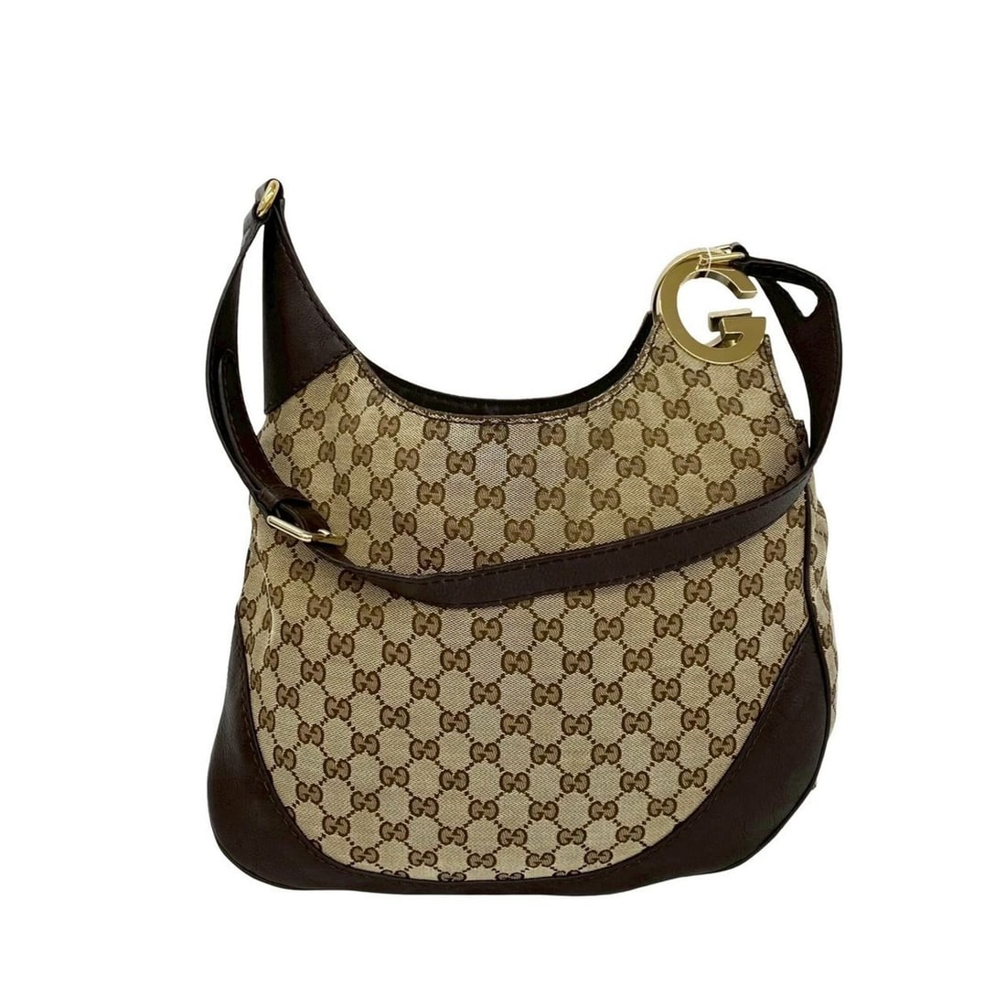 GUCCI Charlotte G Logo Hardware GG Canvas Leather Genuine Shoulder Bag Sacoche Beige Brown 03871: --- Catalog ---Category: SizeSize (HxWxD): 27.5cm x 35.5cm x 9.5cm / 10.82'' x 13.97'' x 3.74''Category: DesignType: Shoulder bagColor: Beige, BrownGender: WomenMaterial: Canvas , Leather Category: Ge
