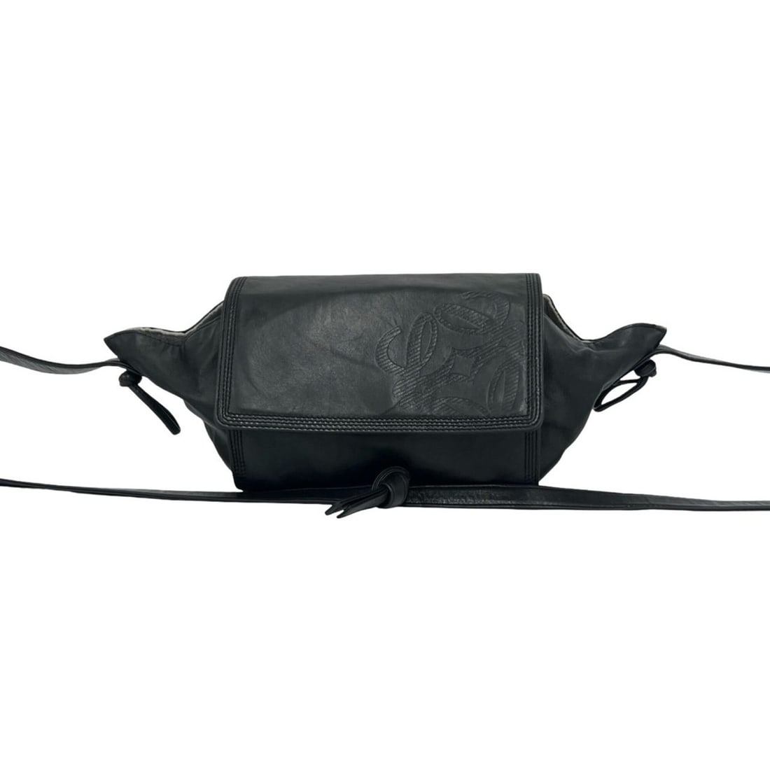 LOEWE Vintage Anagram Logo Nappa Leather Mini Shoulder Bag/Pouch/Sacoche, Black, 12369: --- Catalog ---Category: SizeSize (HxWxD): 14cm x 18.5cm x 13cm / 5.51'' x 7.28'' x 5.11''Category: DesignType: Pochette, Shoulder bagColor: BlackGender: WomenMaterial: Leather Category: GeneralBrand: