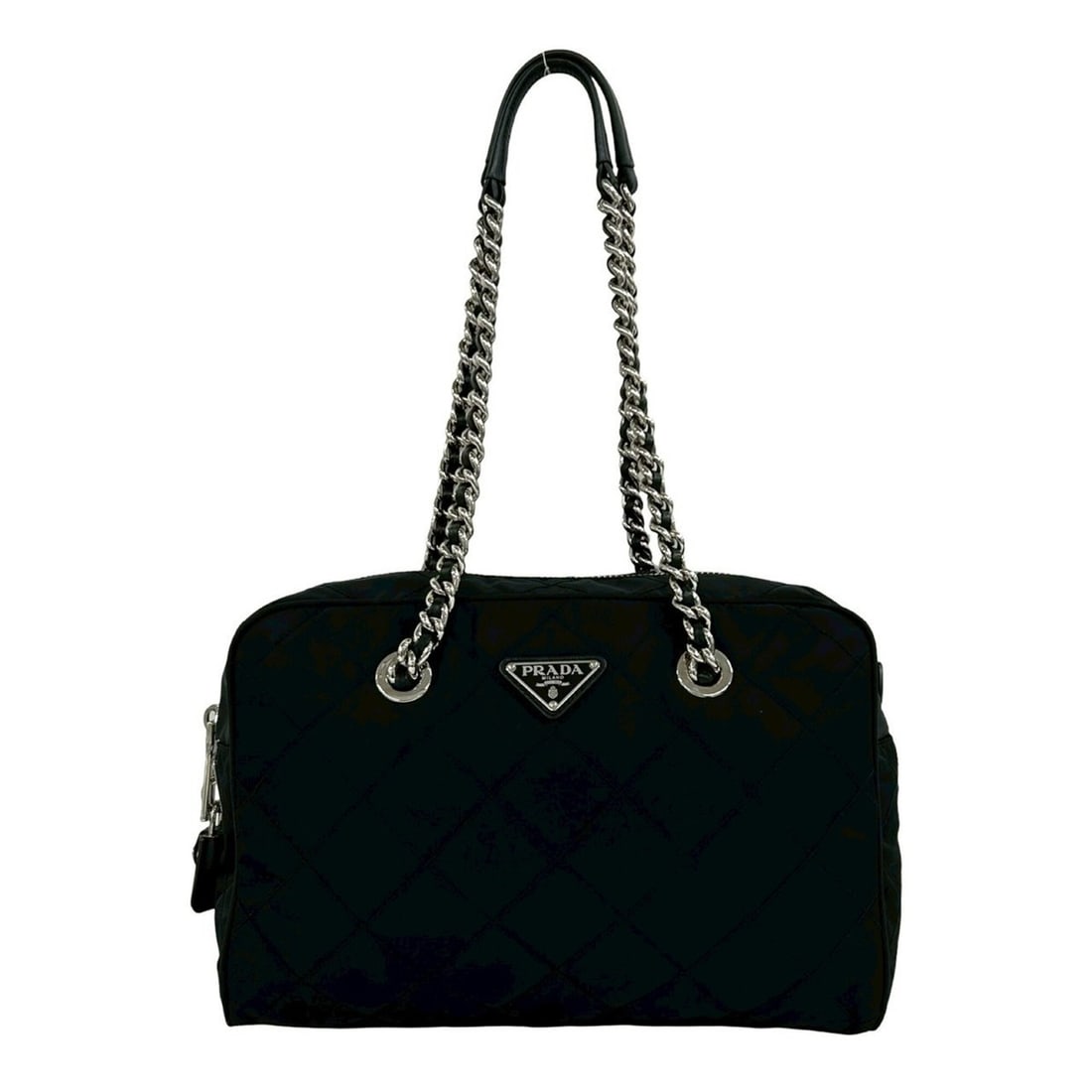 PRADA Triangle Logo Hardware Quilted Nylon Leather Semi-Shoulder Bag Tote Black 28786 (1 of 19)