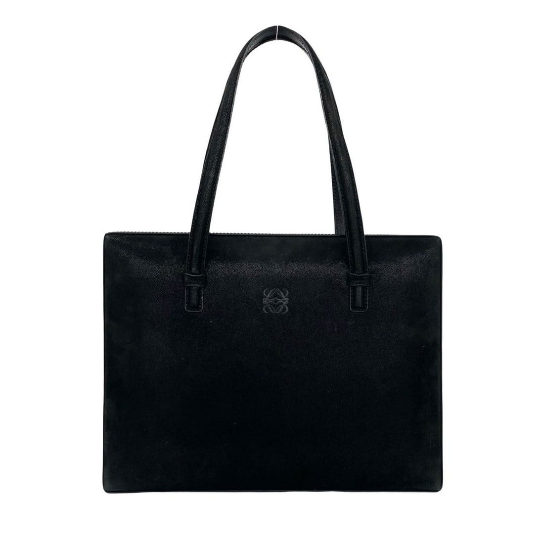 LOEWE Vintage Anagram Logo Suede Leather Handbag Mini Tote Bag Black 41494: --- Catalog ---Category: SizeSize (HxWxD): 21cm x 26cm x 10cm / 8.26'' x 10.23'' x 3.93''Category: DesignType: Handbag, Tote bagColor: BlackGender: WomenMaterial: Suede Category: GeneralBrand: Loewe--