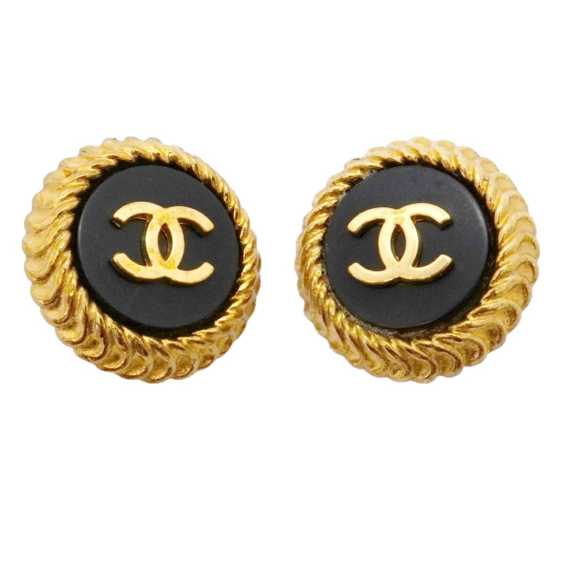 Chanel earrings, Coco Mark, GP plated, gold, black, women's.: --- Catalog ---Category: SizeSize (HxWxD): 22.00mm x 21.70mm / 0.87'' x 0.85''Category: DesignType: Clip earringsColor: Black, GoldGender: WomenMaterial: Gold platingCategory: GeneralBrand: Chanel--- 