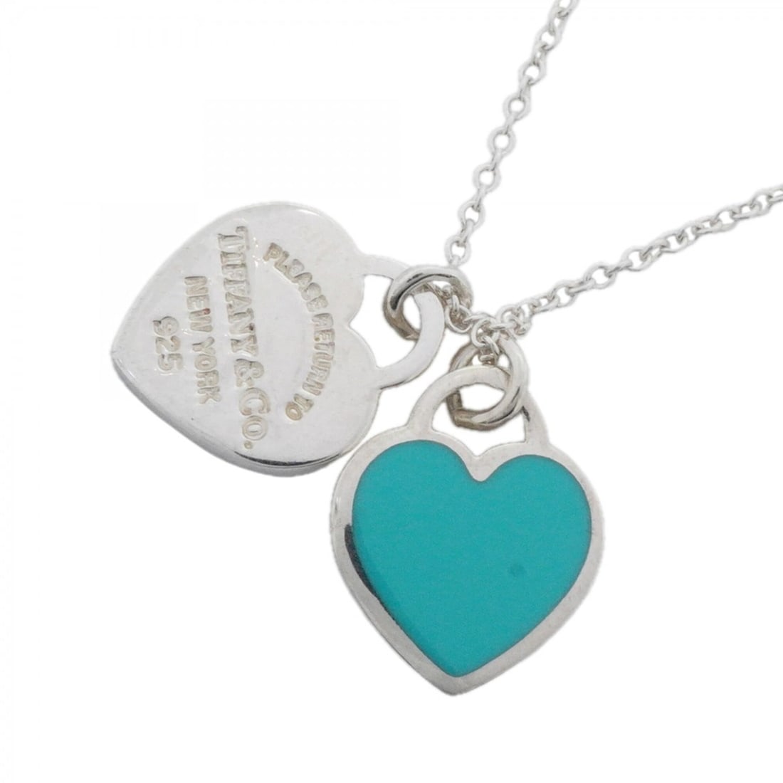 Tiffany & Co. Double Return to Heart Necklace, Sterling Silver 925, Blue, Women's: --- Catalog ---Category: SizePendant Size: 15mm x 12.5mm / 0.59'' x 0.49''Neck Circumference: 47 cm / 18.5''Category: DesignColor: BlueGender: WomenMaterial: Silver 925Necklace Type: NecklaceCategory: