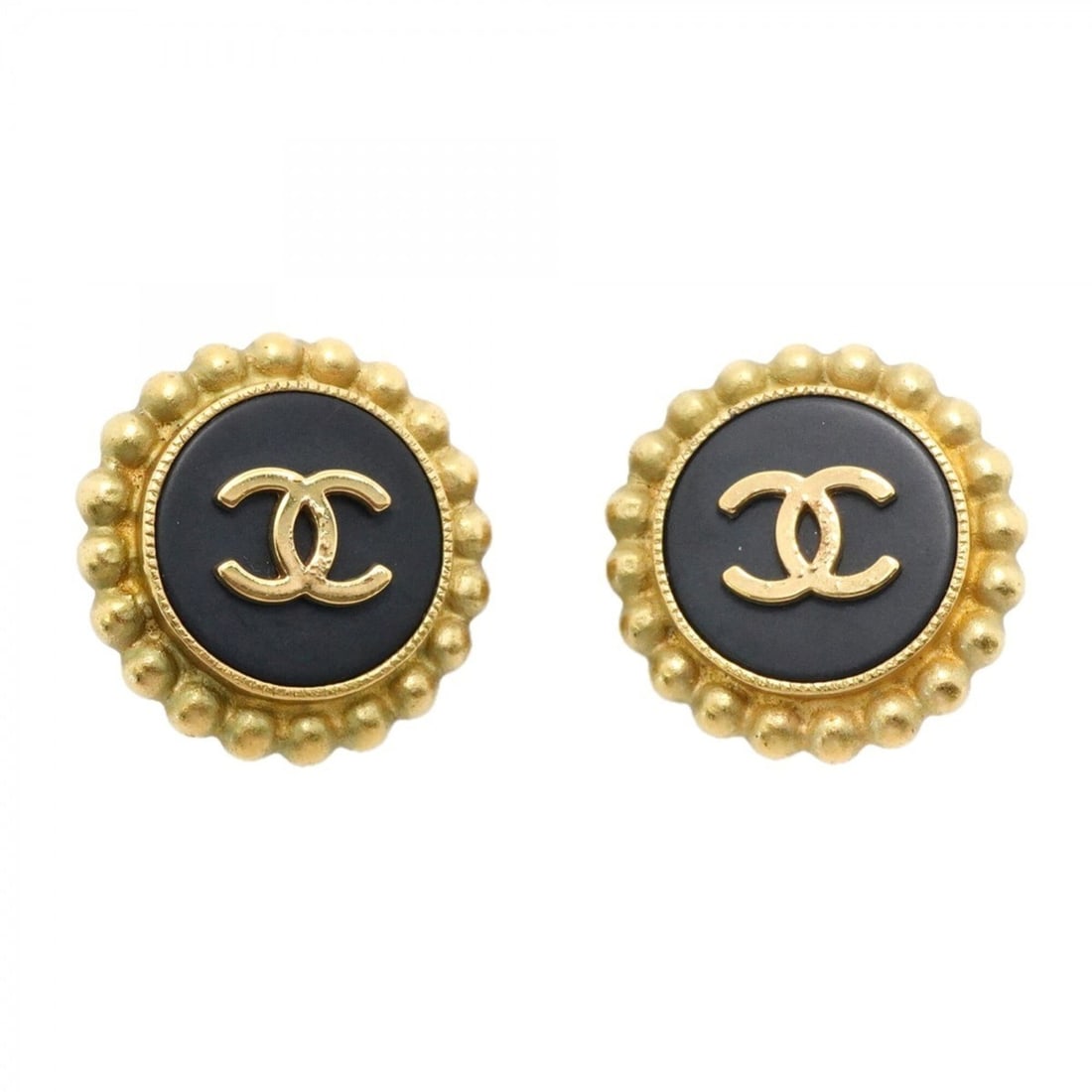 Chanel earrings, Coco Mark, GP plated, gold, black, women's.: --- Catalog ---Category: SizeSize (HxWxD): 25.60mm x 25.60mm / 1.01'' x 1.01''Category: DesignType: Clip earringsColor: Black, GoldGender: WomenMaterial: Gold platingCategory: GeneralBrand: Chanel--- 