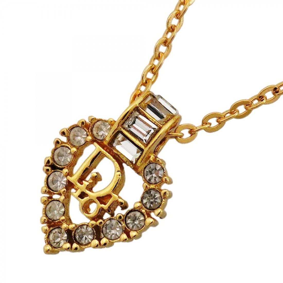 Christian Dior Necklace, GP Plated, Rhinestone, Gold, Women's: --- Catalog ---Category: SizePendant Size: 18.3mm x 12.8mm / 0.72'' x 0.5''Neck Circumference: 38.5 cm - 45 cm / 15.15'' - 17.71''Category: DesignColor: GoldGender: WomenMaterial: Gold plating, Rhines